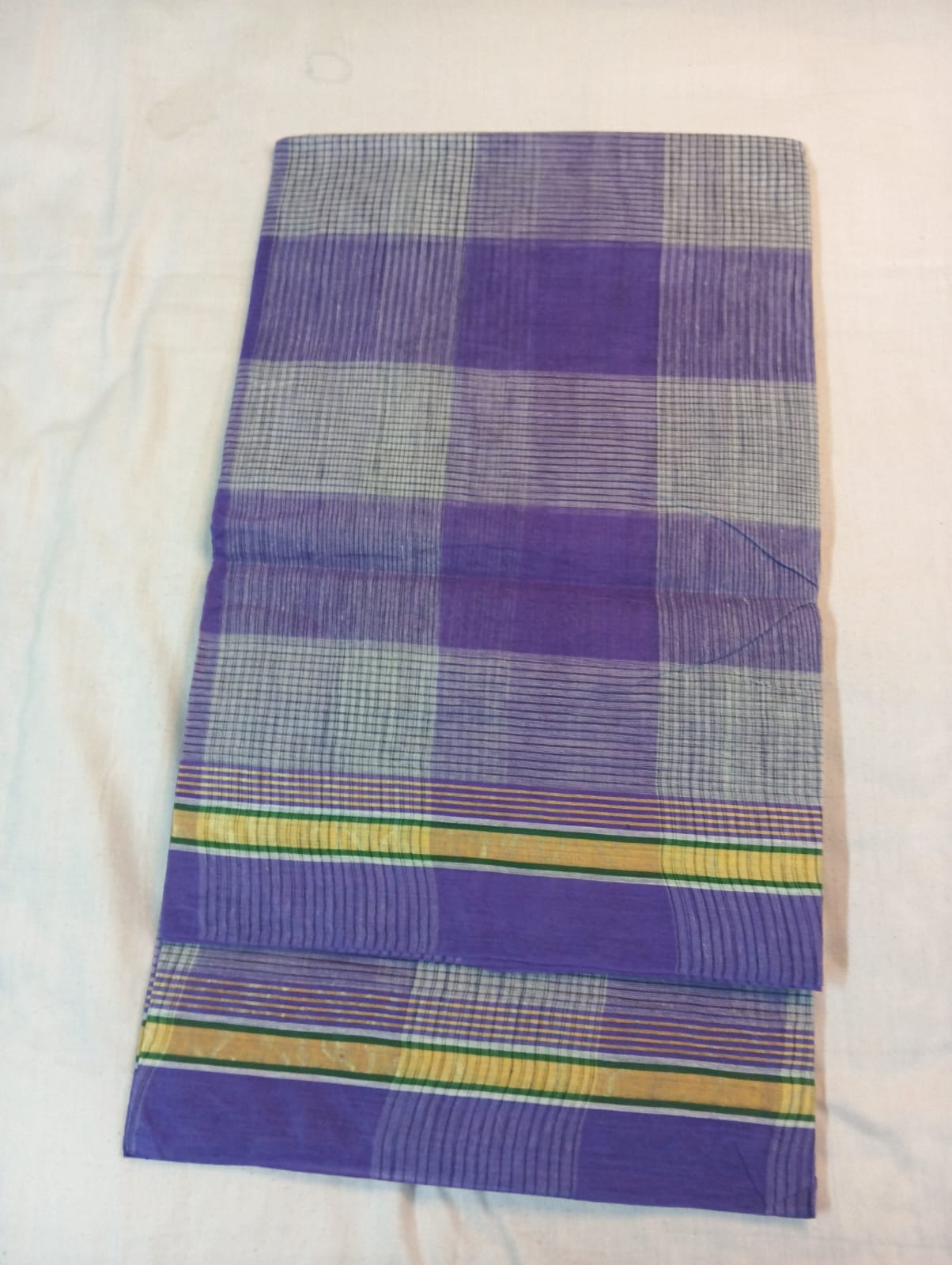 Purple & Cream Big Check Double Color Saree with Purple Border