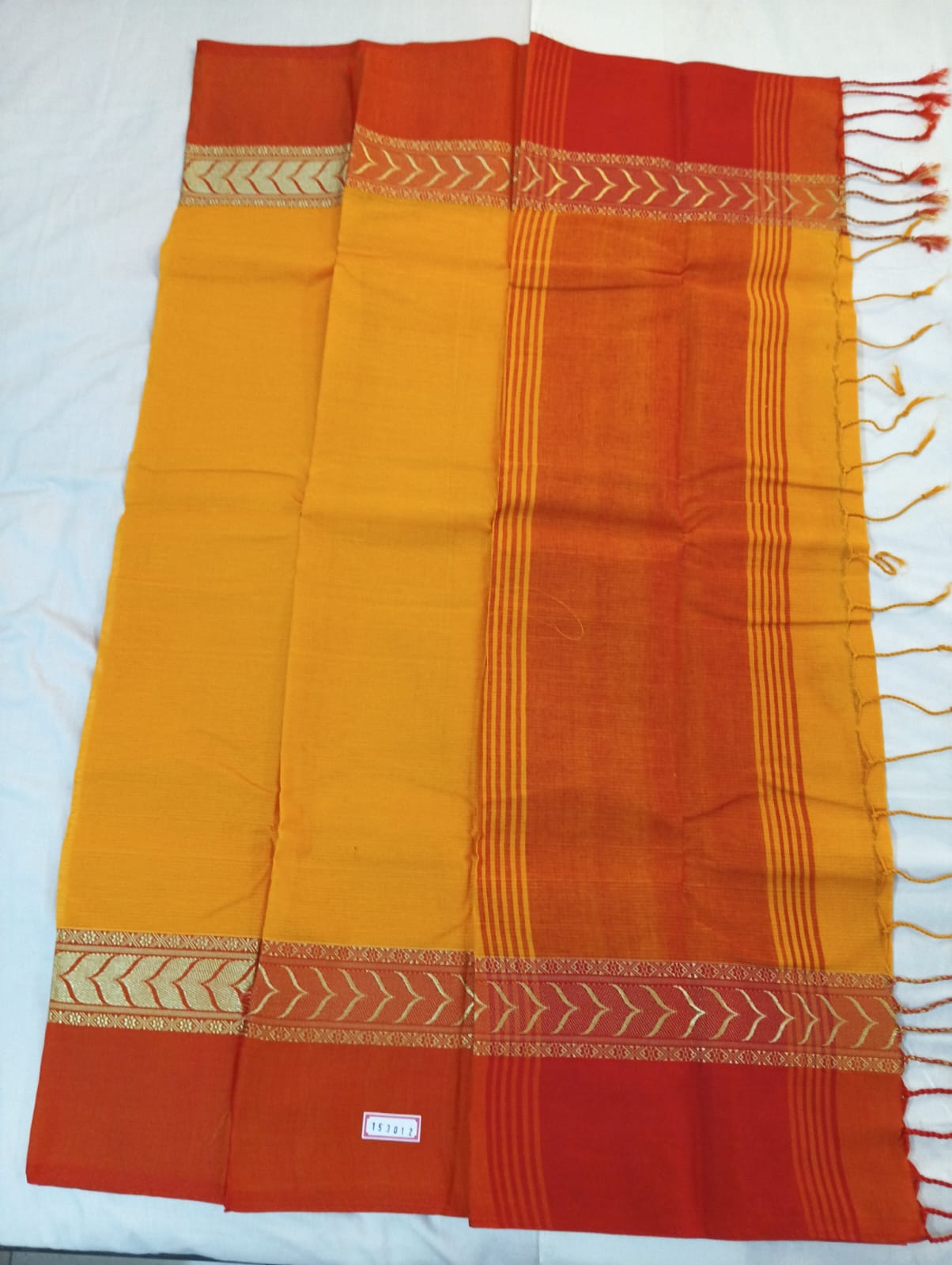 Yellow Saree with Golden & Orange Border
