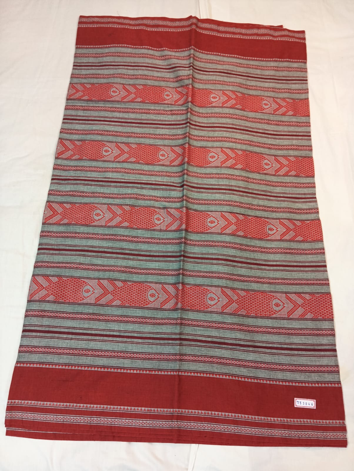 Grey Handloom Saree with Maroon Fish Motifs and Soft Finish