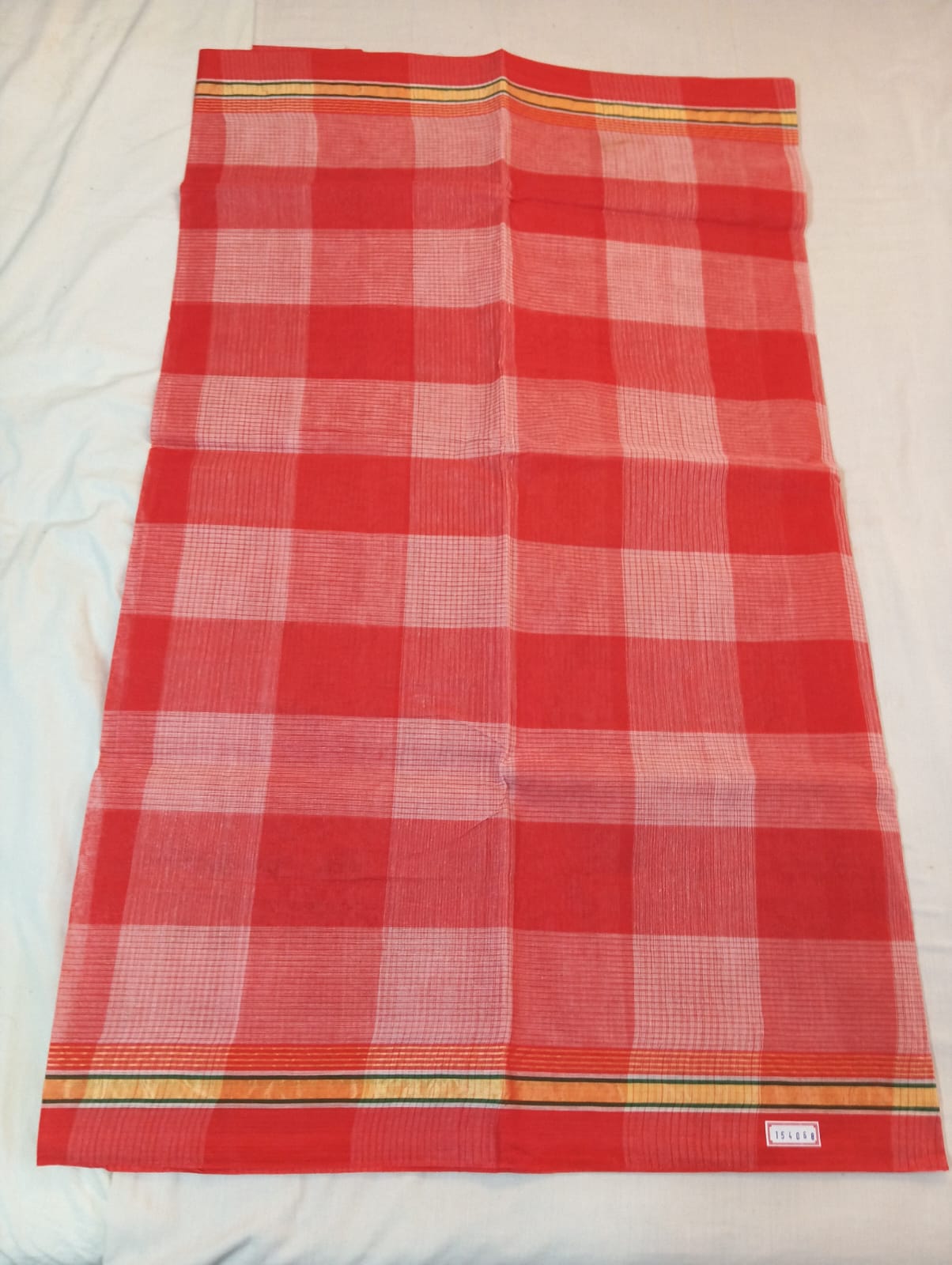 Big Double Color Check Saree in Orange & Light Pink with Orange Border