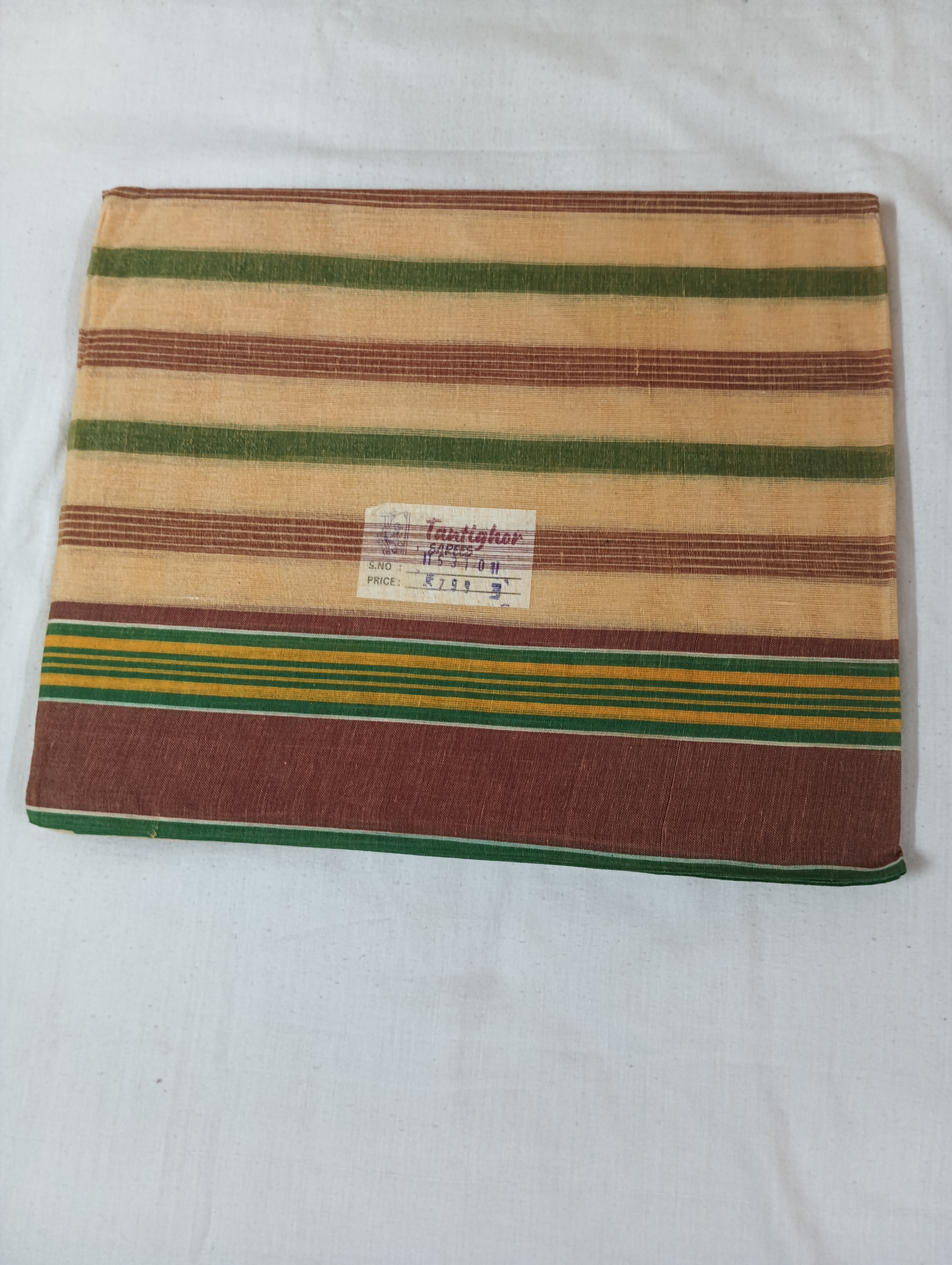 Elegant Green & Maroon Striped Cotton Saree