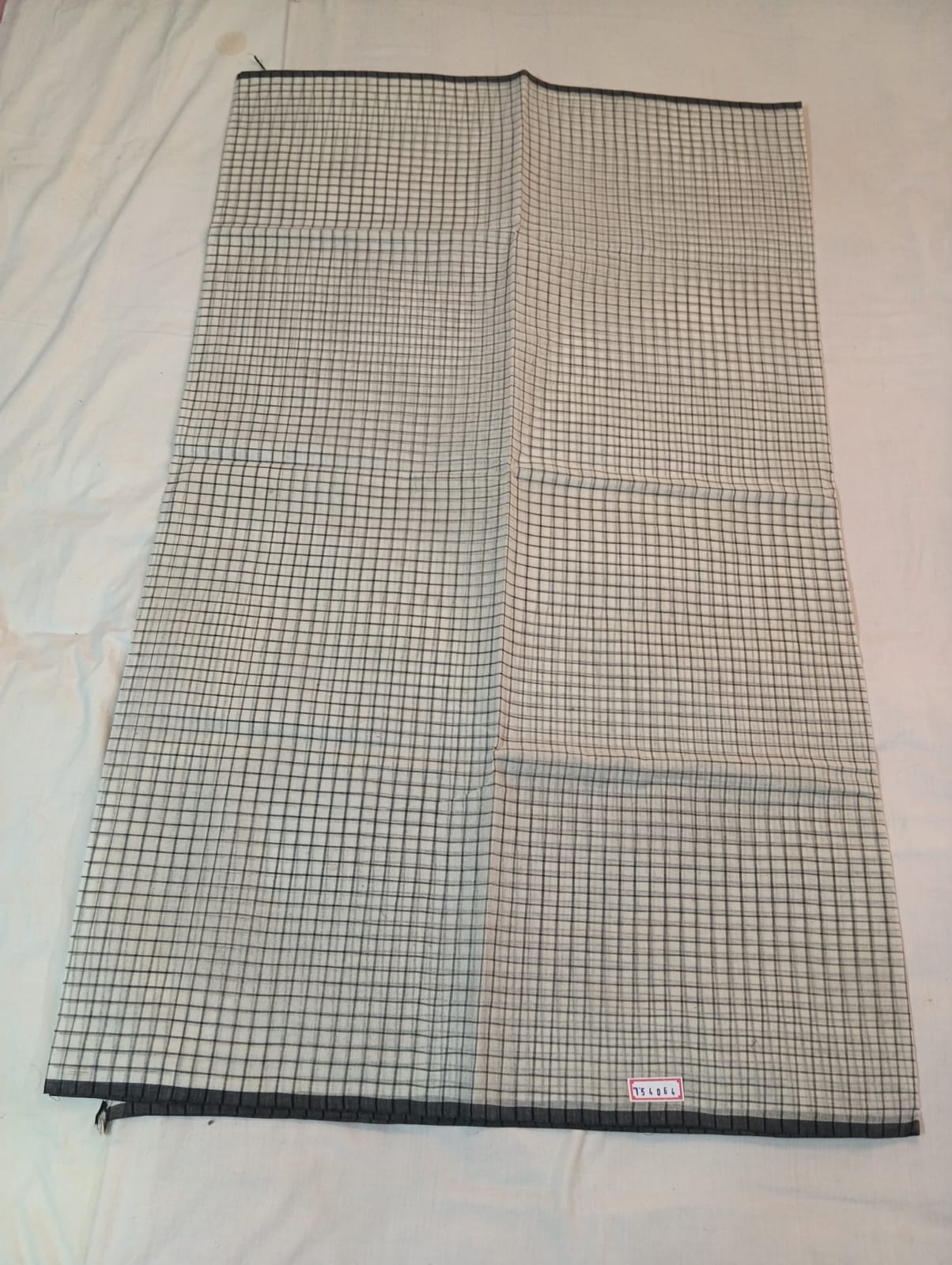 White Saree with Black Checks & Black Border