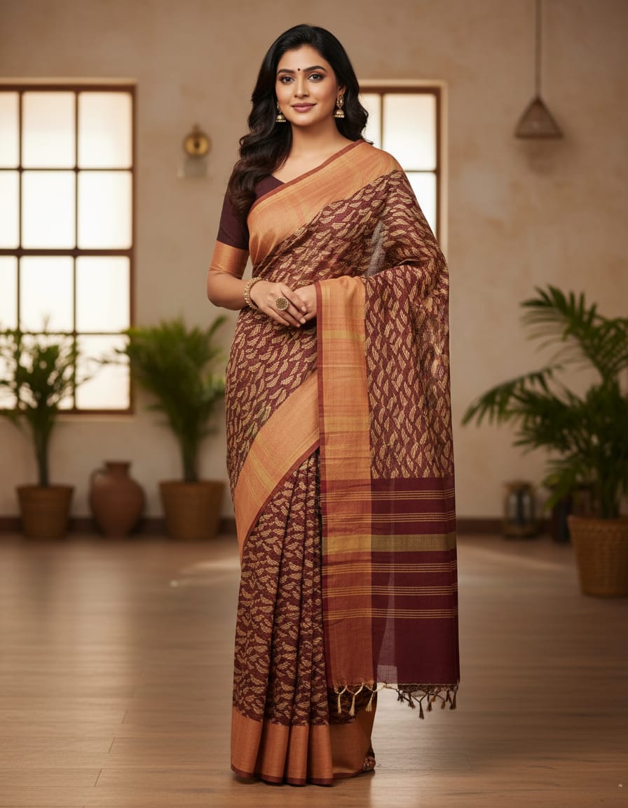Maroon Handloom Panchi Saree with Bird Motifs and Soft Finish