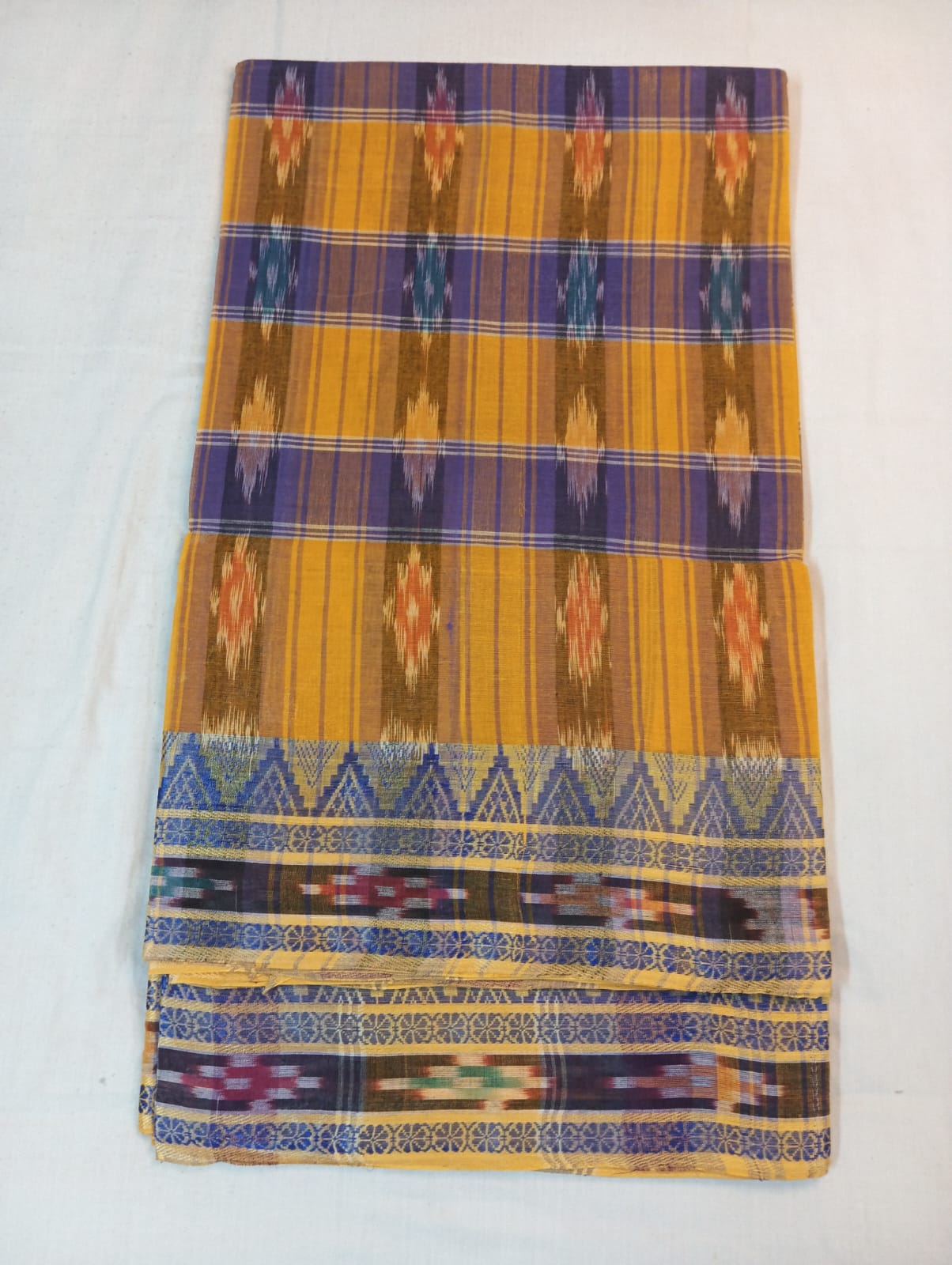 Orange Kotki Saree with Violet Stripe Temple Border