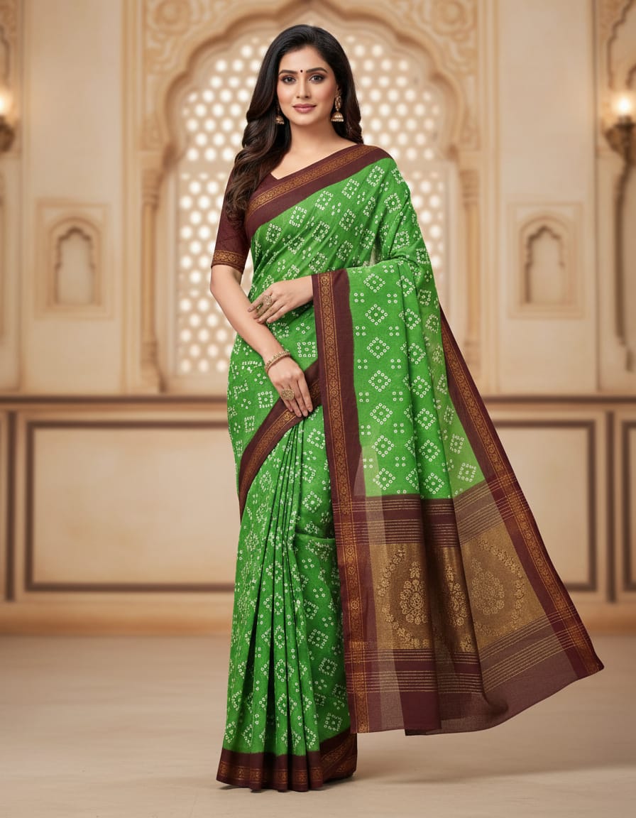 Parrot Green Handloom Saree with Dark Maroon Border