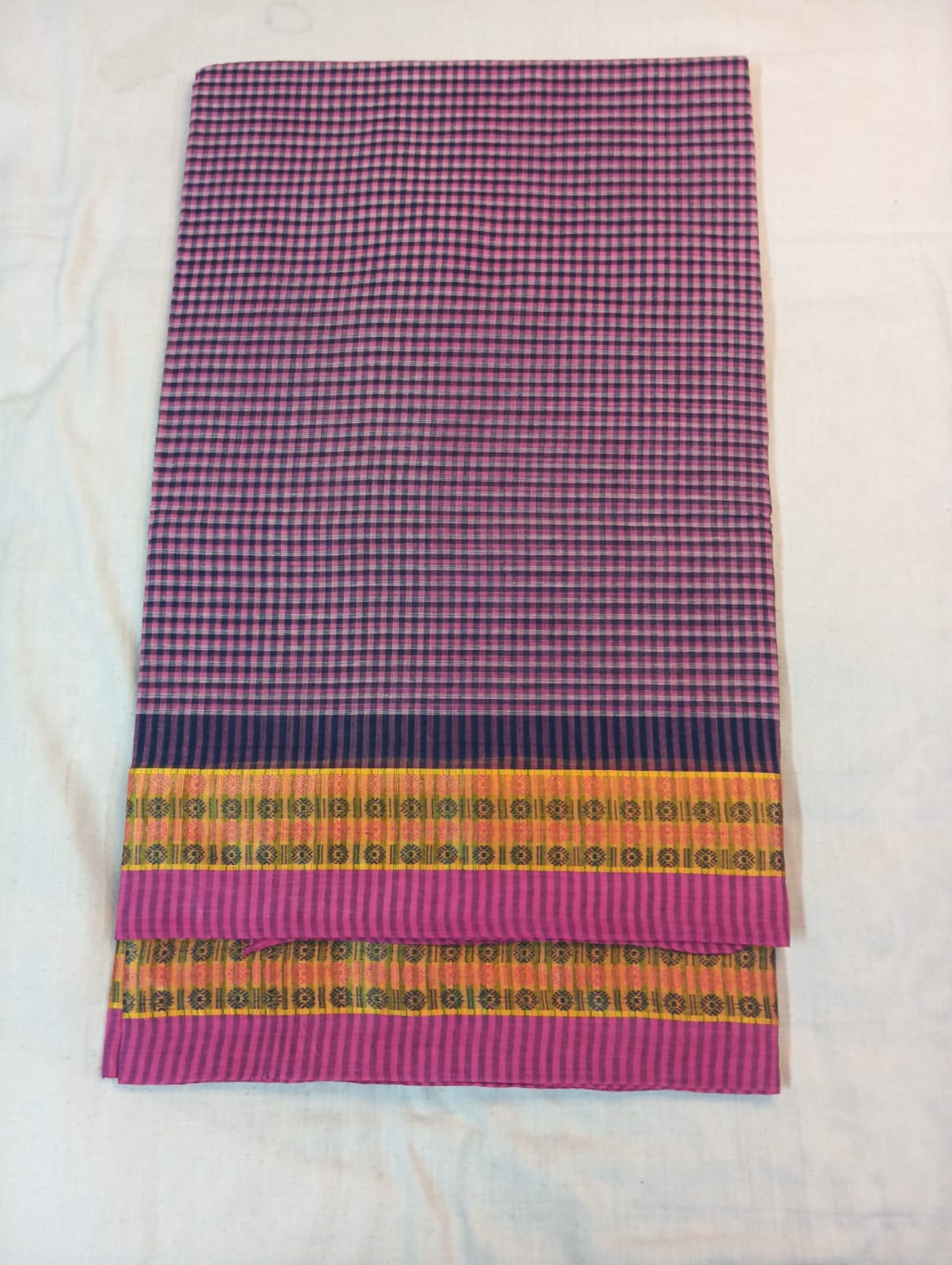 Purple Small Check Saree with Zari Border