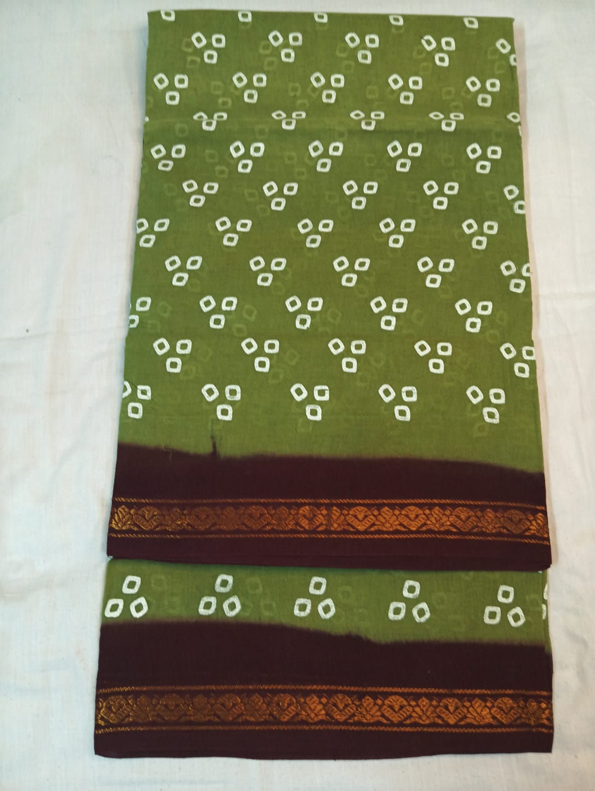 Mehendi Green Jaipuri Bandhej Handloom Saree