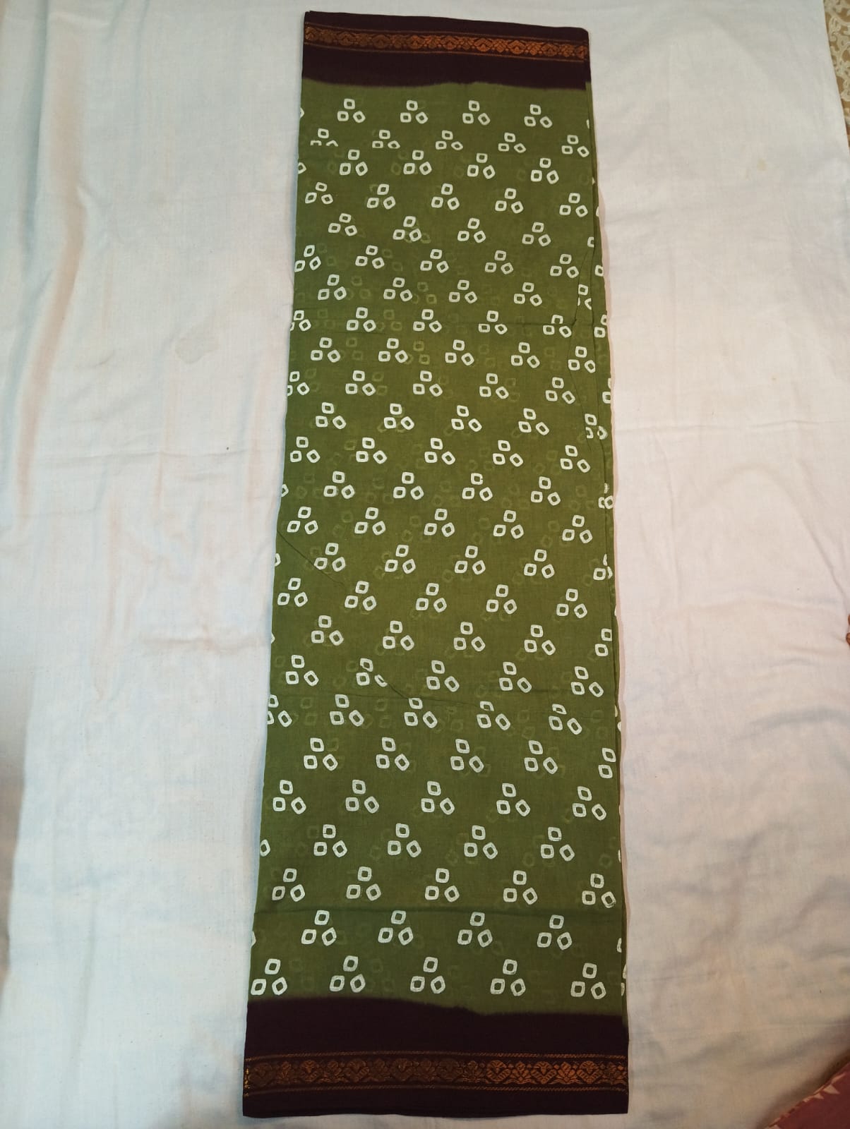 Mehendi Green Jaipuri Bandhej Handloom Saree