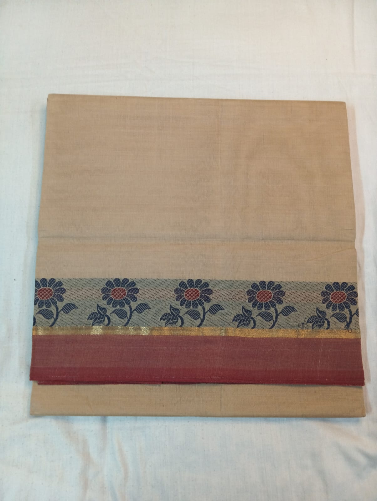 Plain Light Biscuity Saree with Maroon & Black Fancy Border (With Blouse Piece)