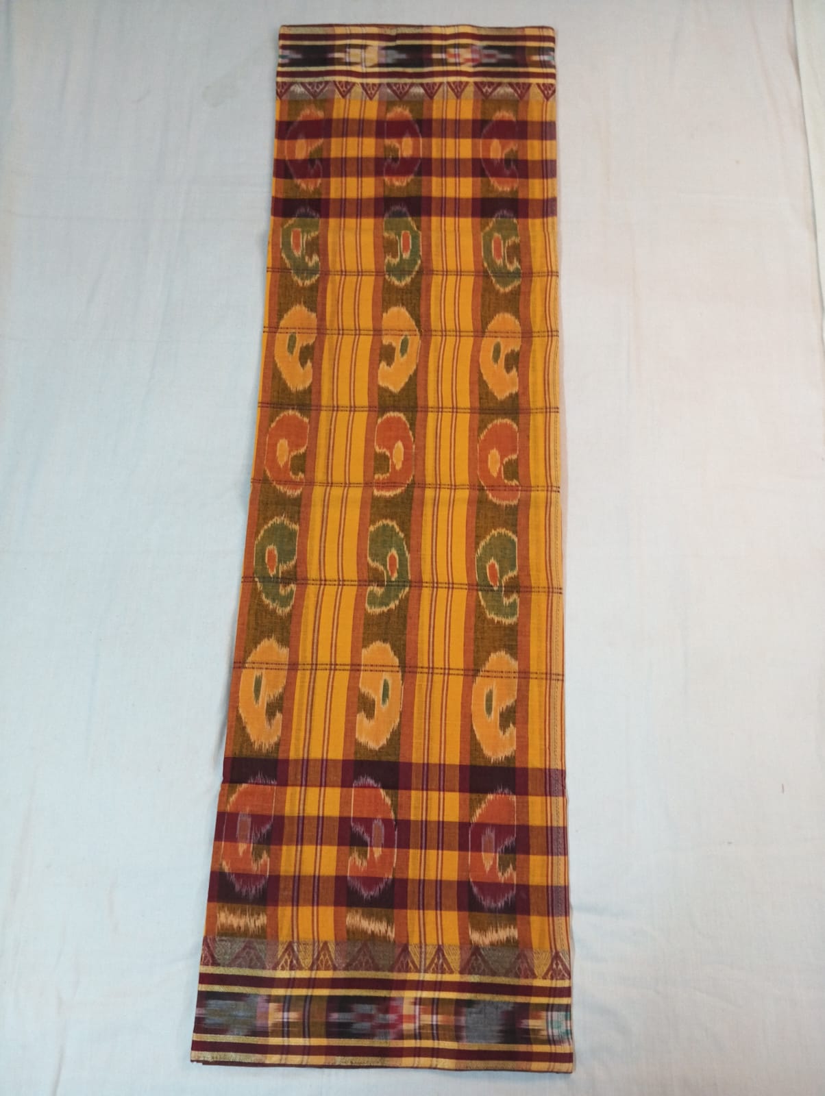 Yellow Kotki Saree with Maroon Stripe & Temple Border