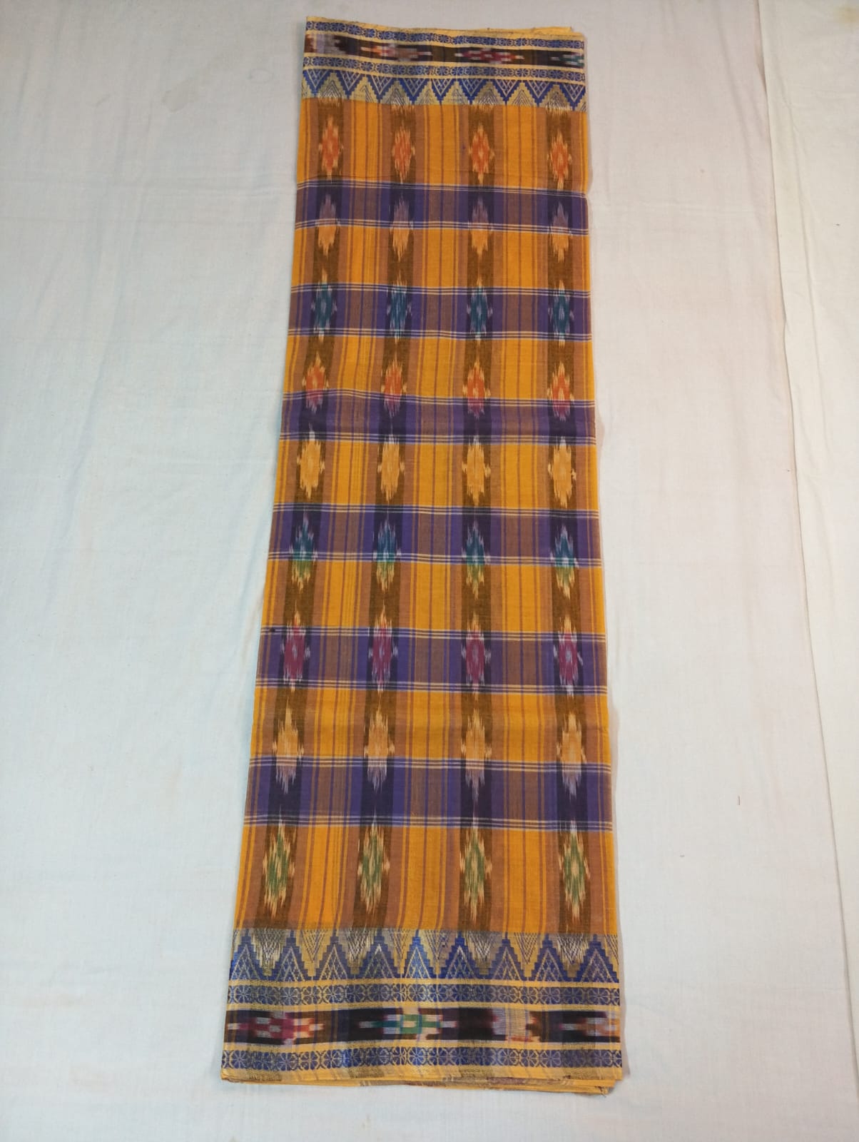 Orange Kotki Saree with Violet Stripe Temple Border