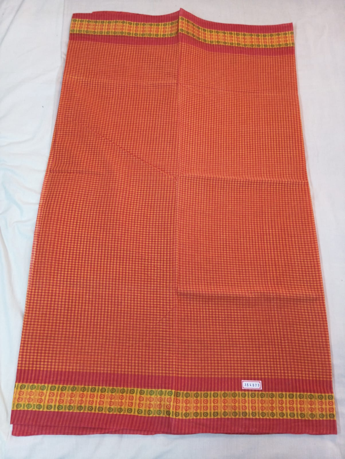 Orange Small Check Saree with Zari Border