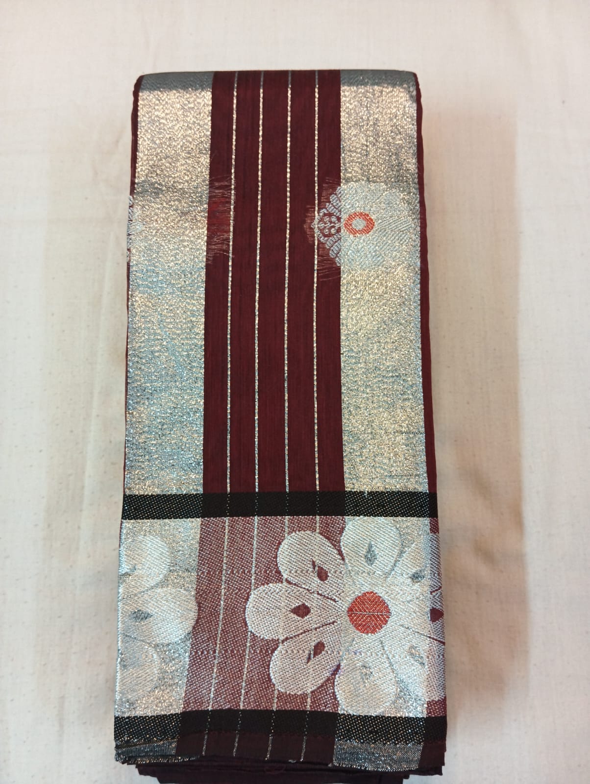 Dark Maroon Handloom Saree with Silver Buti Motifs