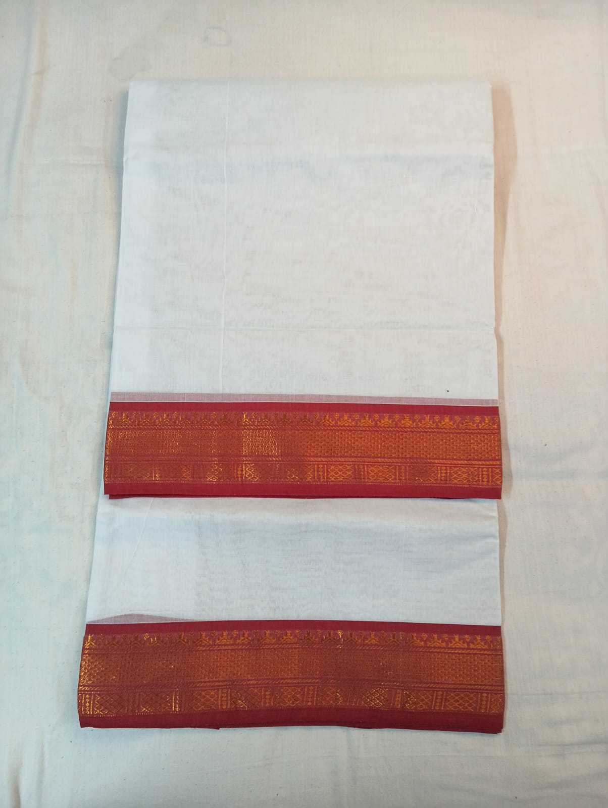 Classic White Saree with Red & Golden Border (With Blouse Piece)