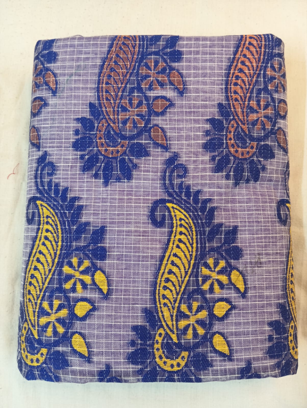 Light Purple Kota Check Saree with Fancy Buti, Royal Blue Border & Rich Pallu