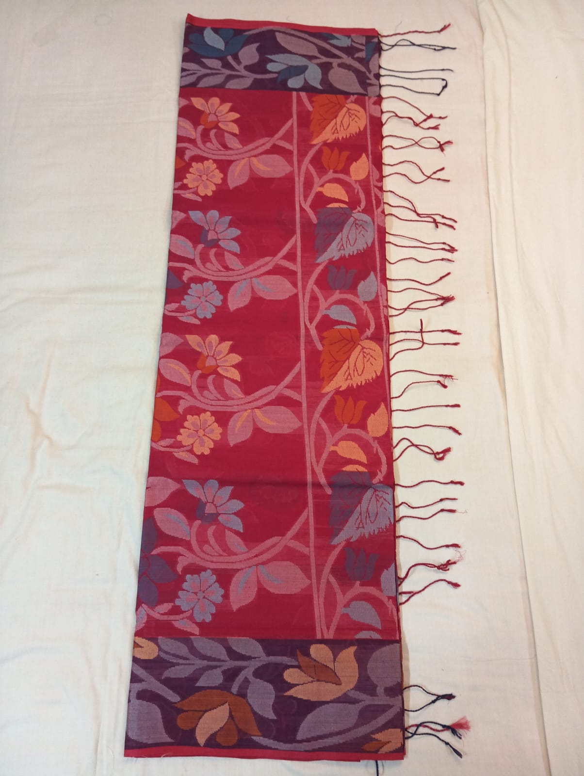 Dark Pink Bonolota Cotton Saree with Purple Fancy Border & Rich Pallu