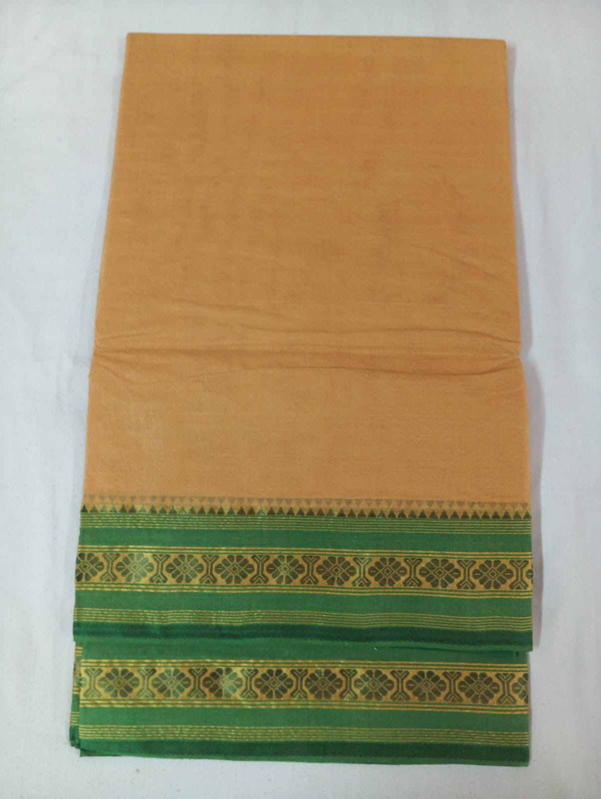 Biscuity Saree with Green Golden Border