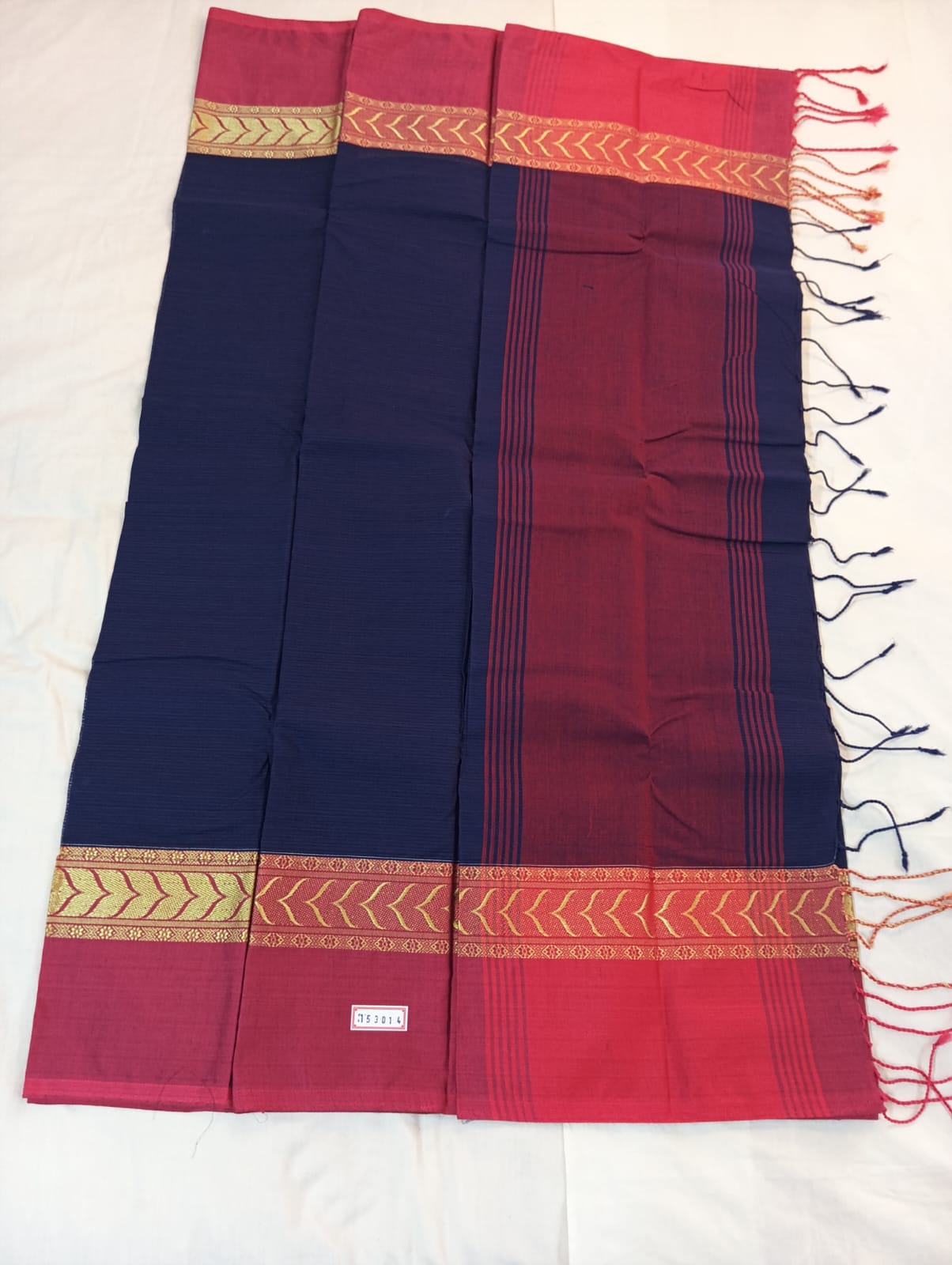 Navy Blue Saree with Golden Dark Pink Border