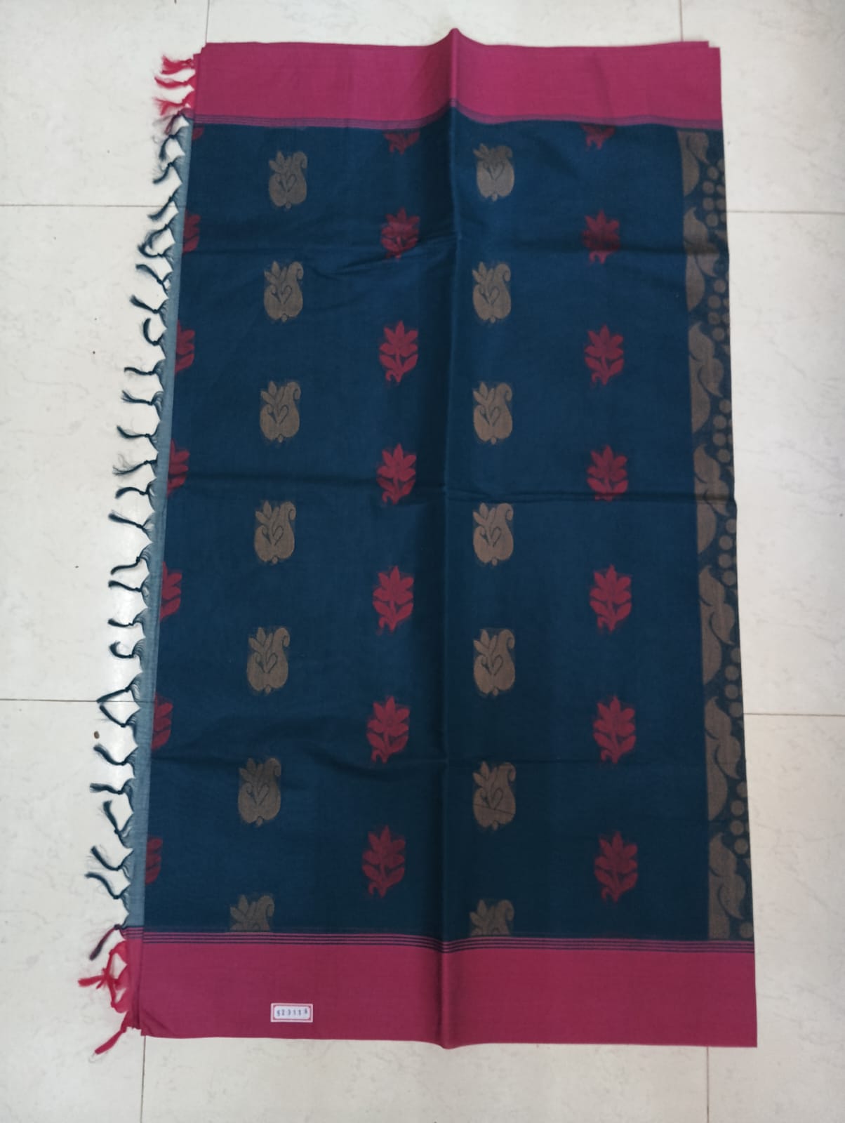 Peacock Shade Saree with Rani Plain Border & Golden-Rani Buti Rich Pallu (With Blouse Piece)