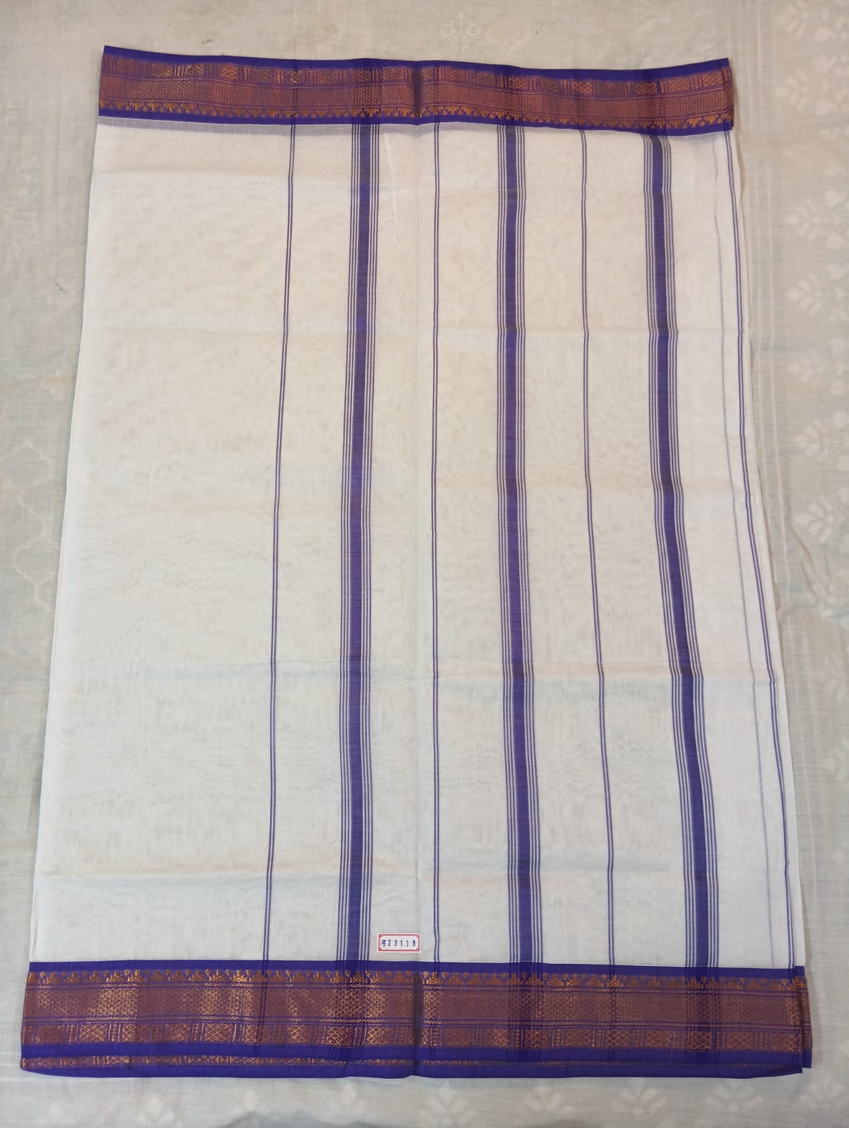 Elegant White Saree with Purple & Golden Border (With Blouse Piece)