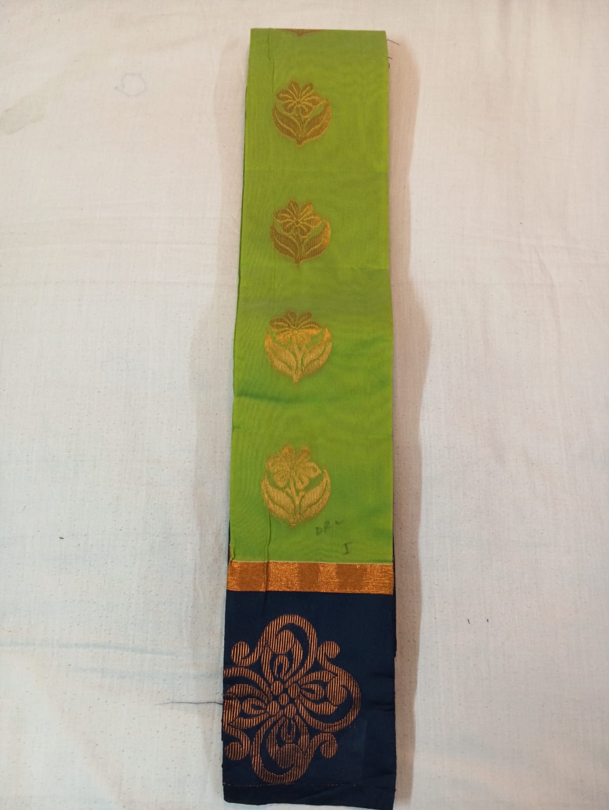 Banana Leaf Green Handloom Saree with Golden Buti and Black Border