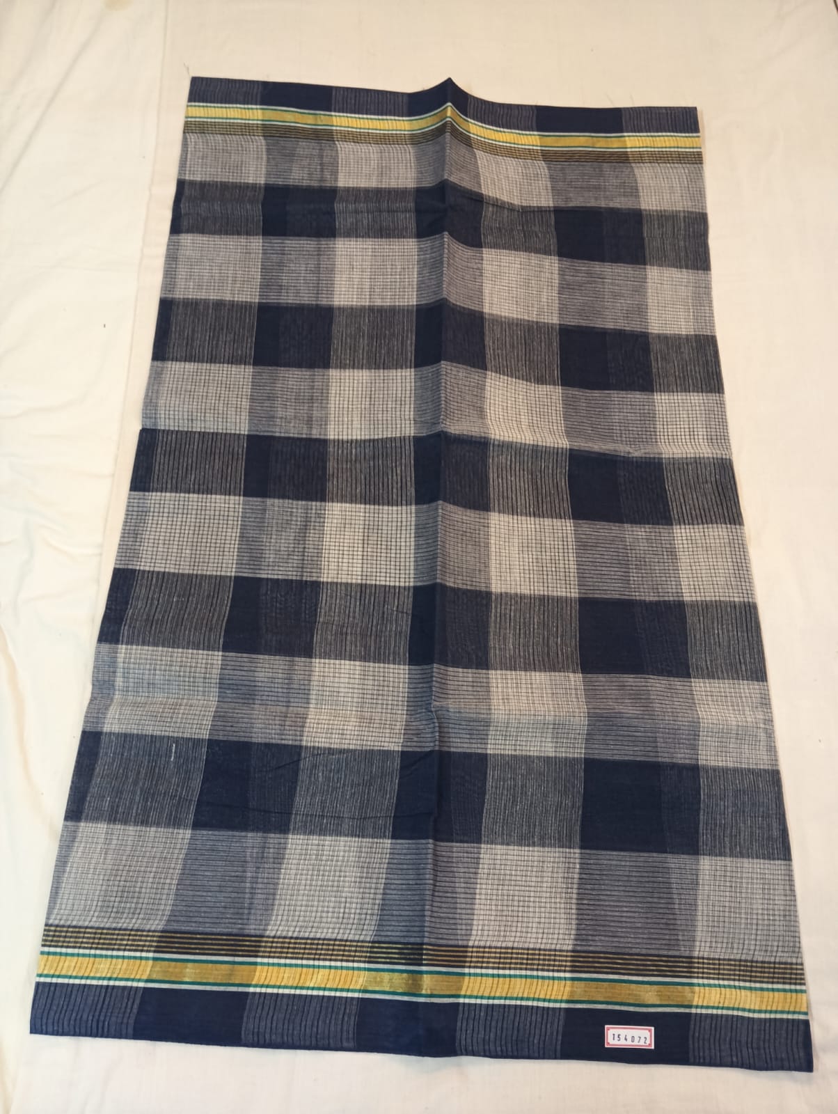 Grey & Cream Double Color Big Check Saree with Grey Border