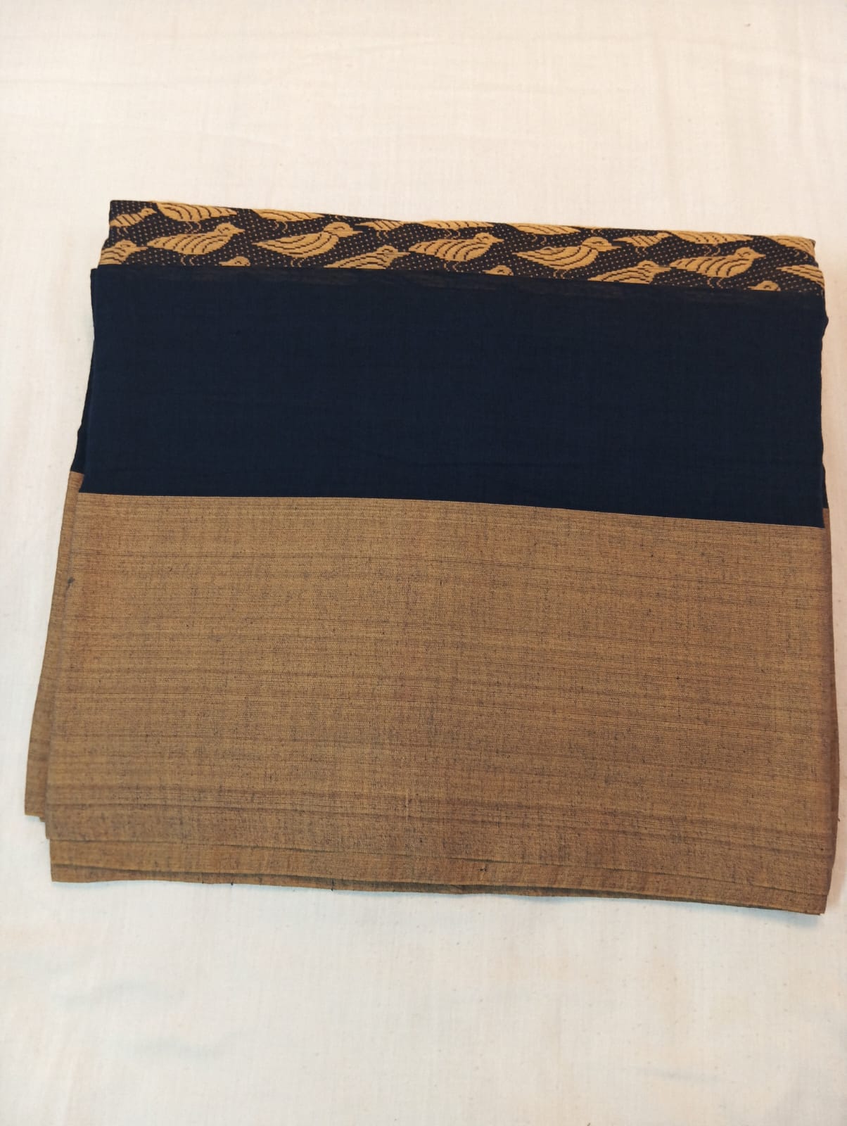 Navy Blue Handloom Panchi Saree with Bird Motifs and Soft Finish