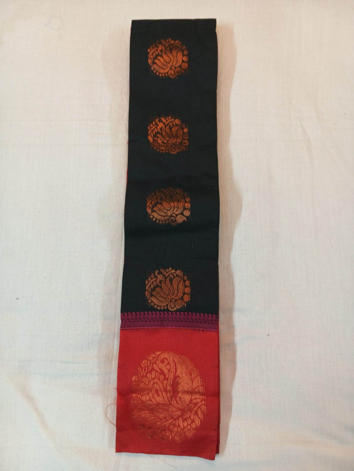 Black Handloom Saree with Golden Buti and Red Border