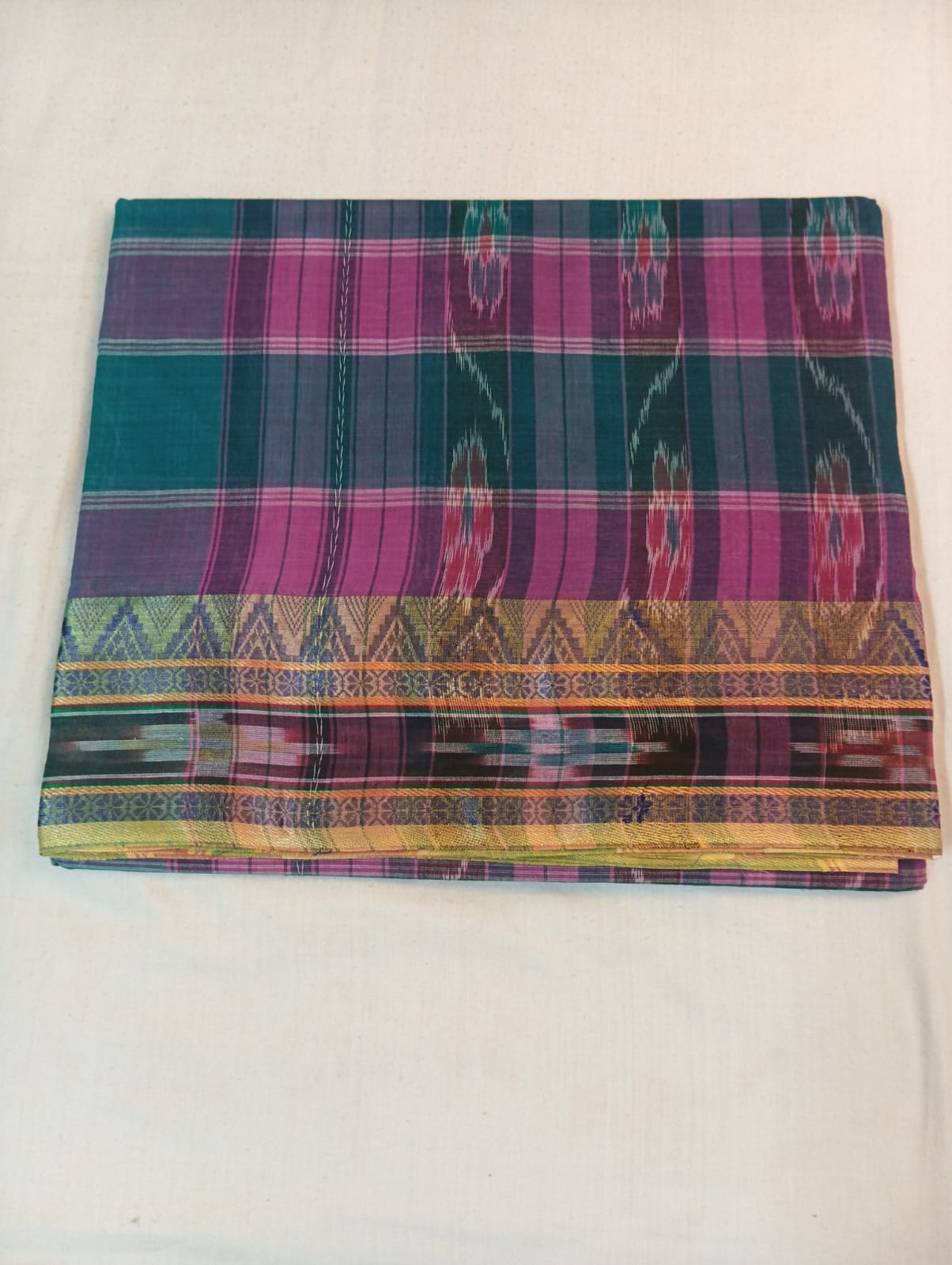 Peacock Green Kotki Saree with Temple Border