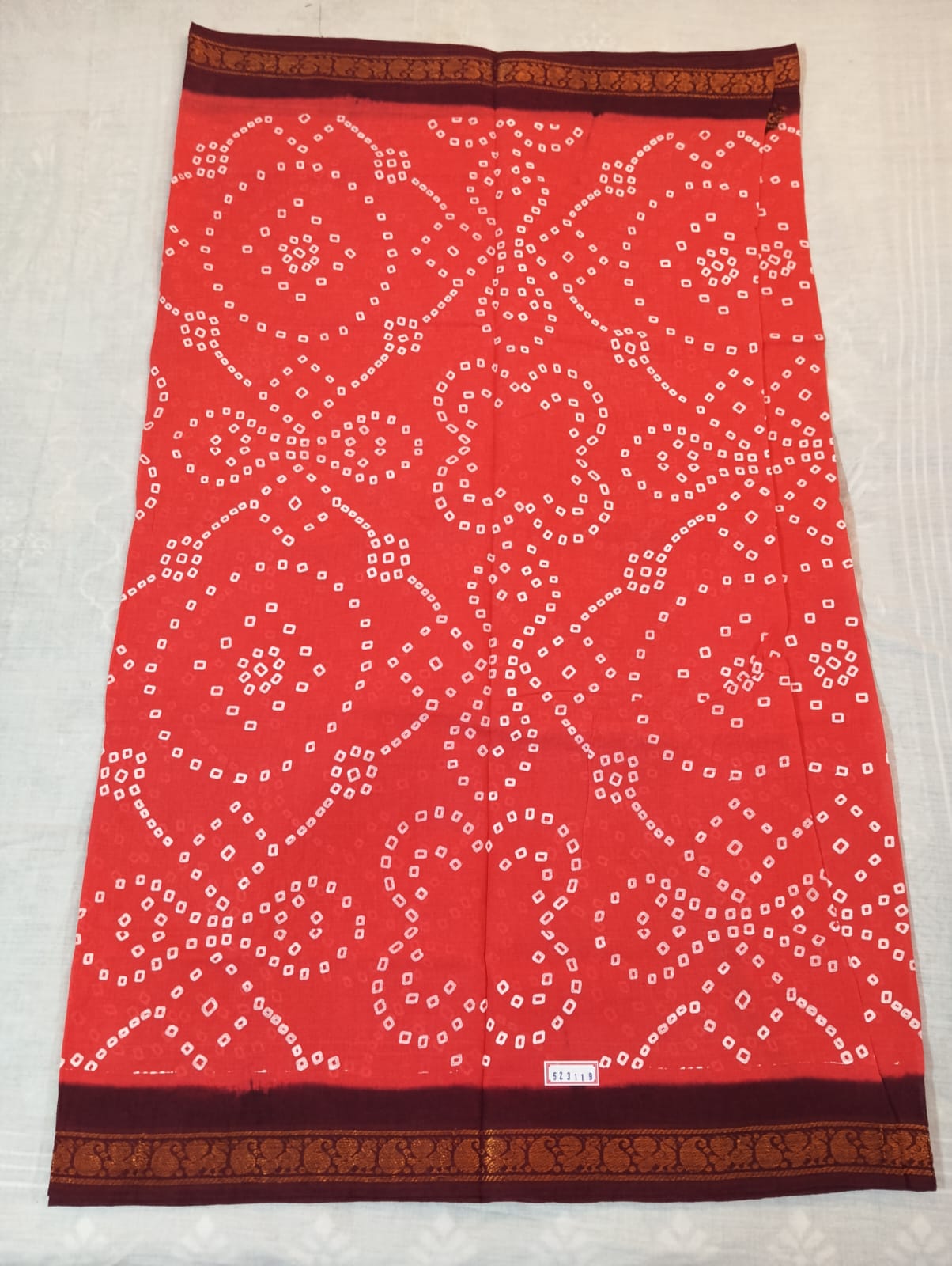 Bandhej Gajri Handloom Saree with Traditional Tie-Dye Pattern
