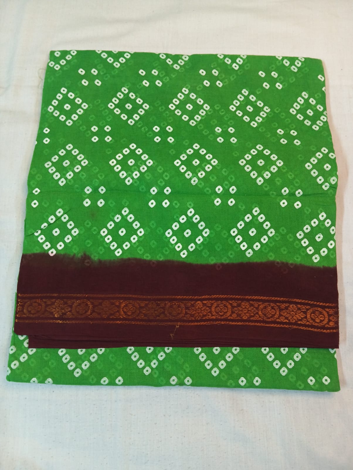 Parrot Green Handloom Saree with Dark Maroon Border