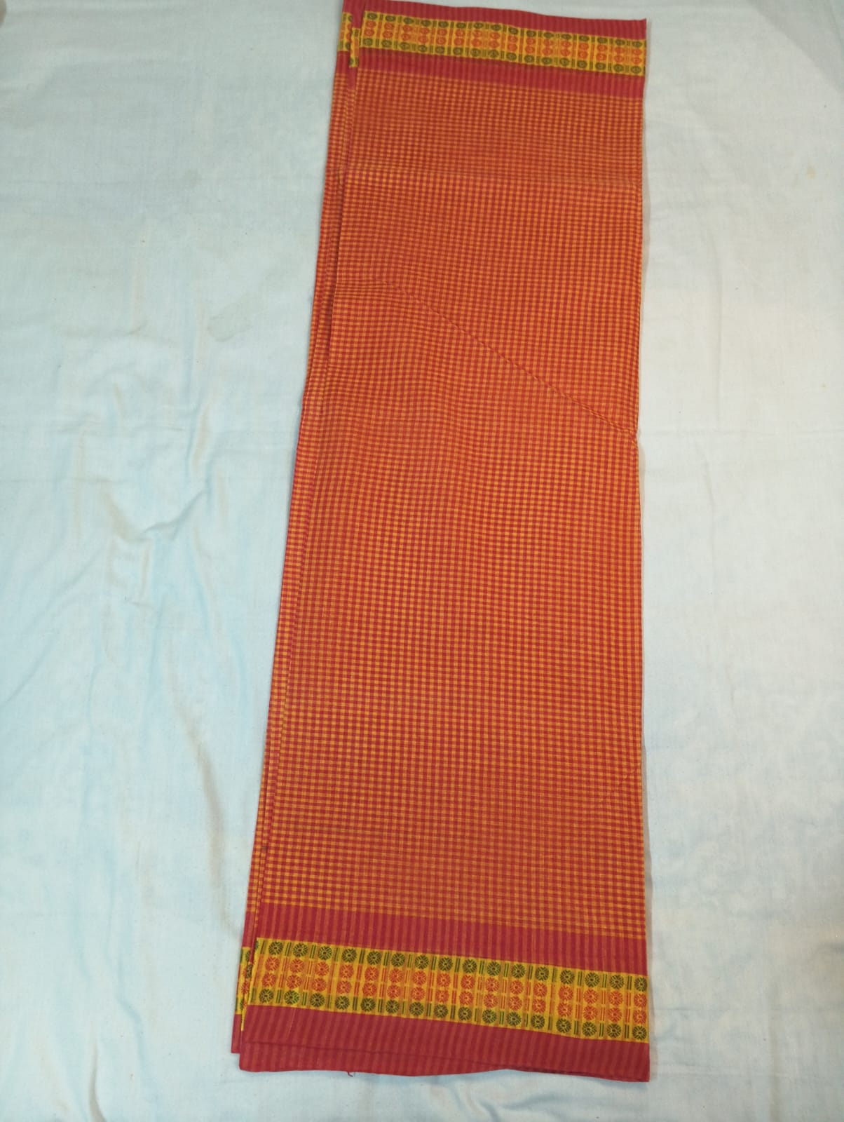 Orange Small Check Saree with Zari Border