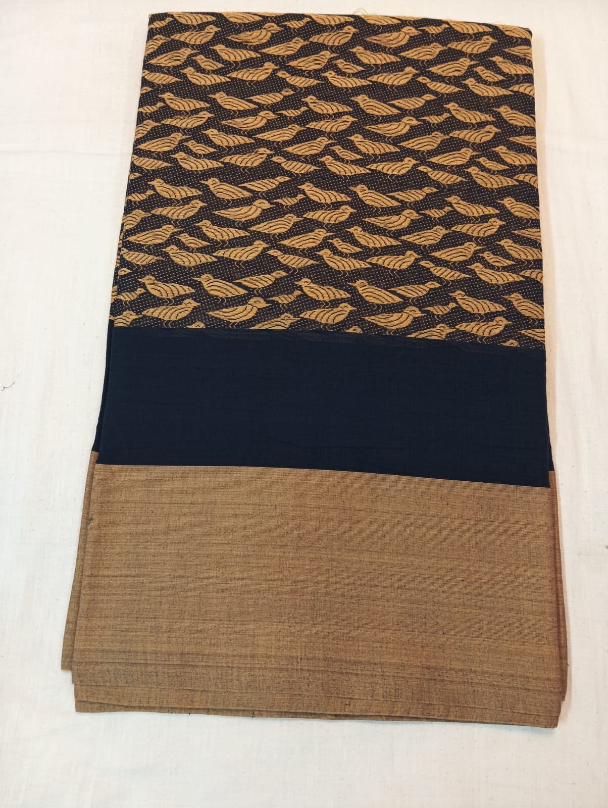 Navy Blue Handloom Panchi Saree with Bird Motifs and Soft Finish