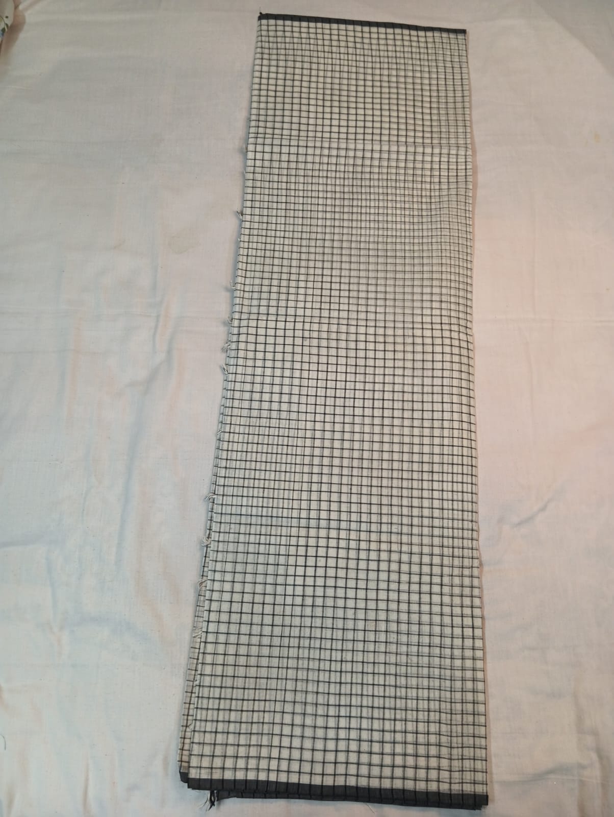 White Saree with Black Checks & Black Border