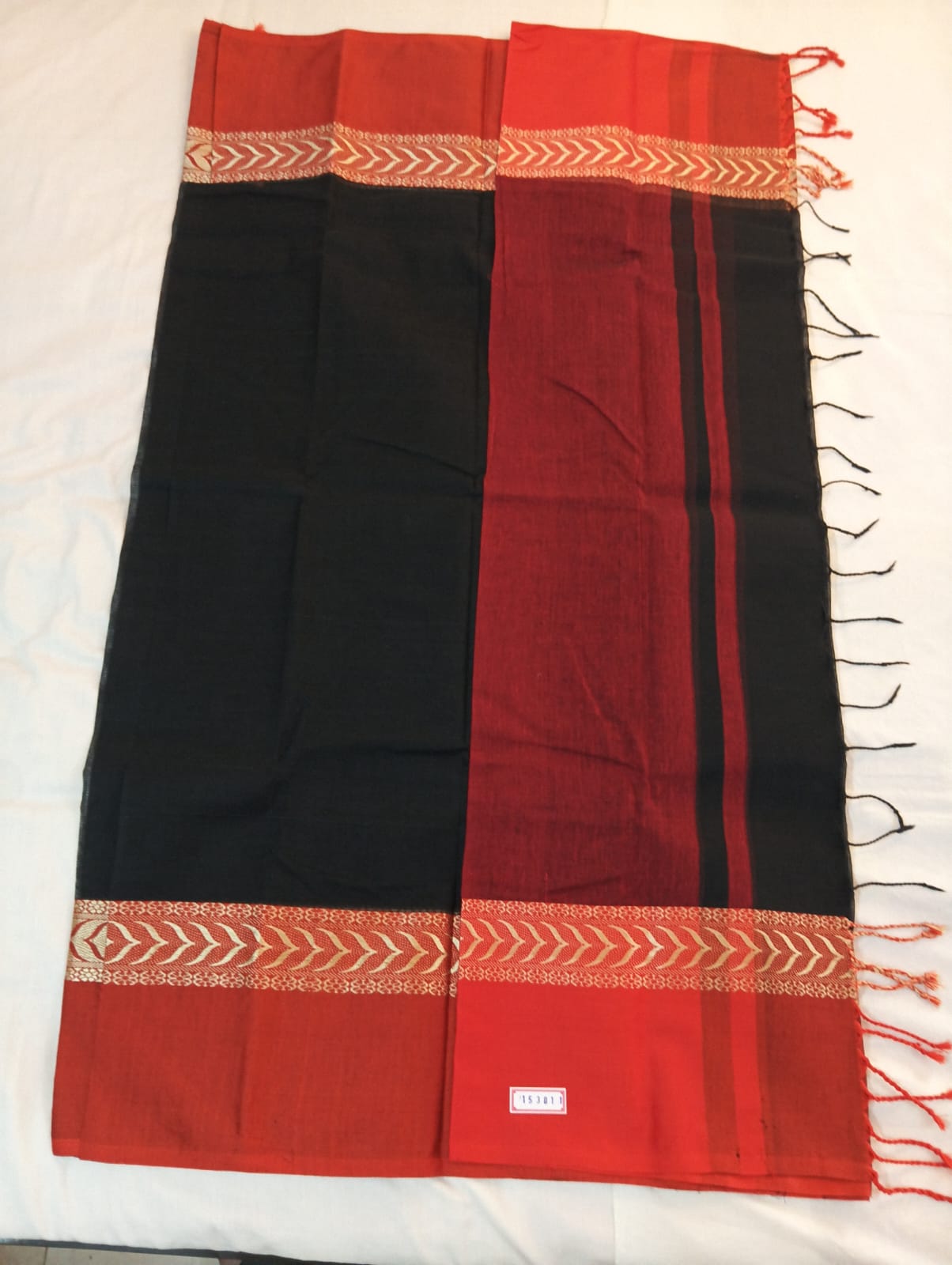 Black Saree with Golden Red Border