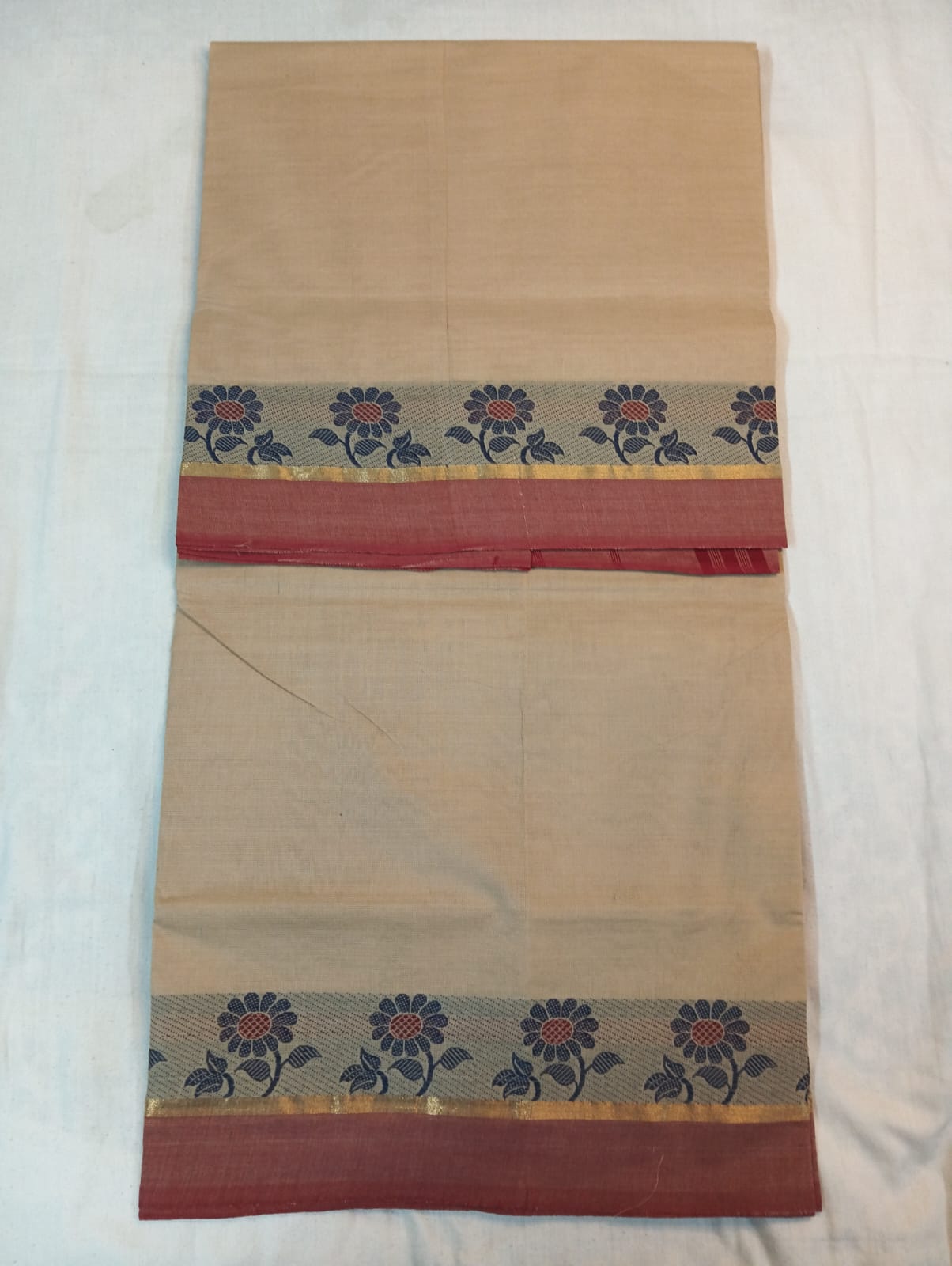 Plain Light Biscuity Saree with Maroon & Black Fancy Border (With Blouse Piece)