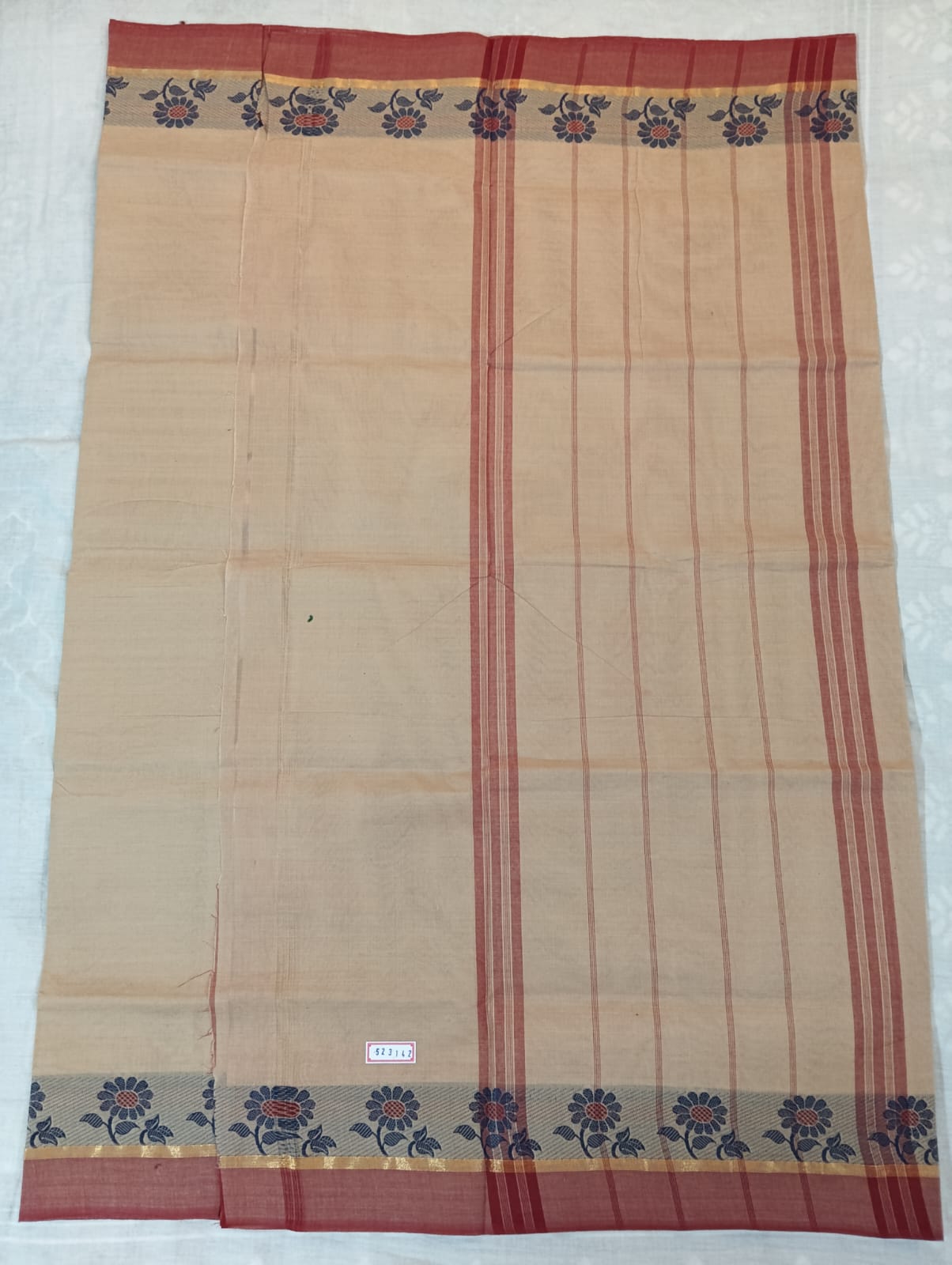 Plain Light Biscuity Saree with Maroon & Black Fancy Border (With Blouse Piece)