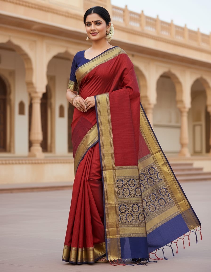 Maroon Saree with Golden Violet Border
