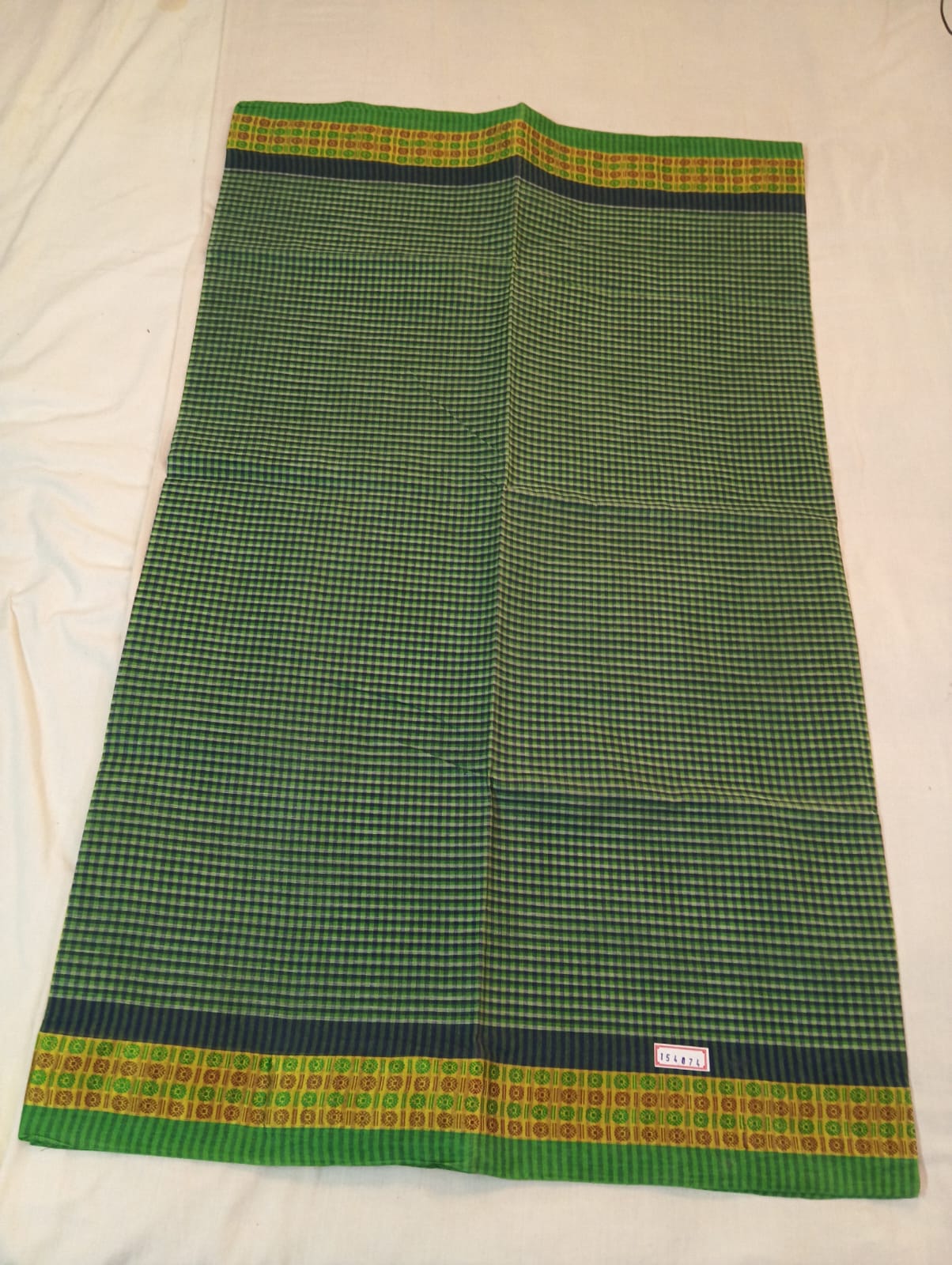 Small Green Check Saree with Zari Border