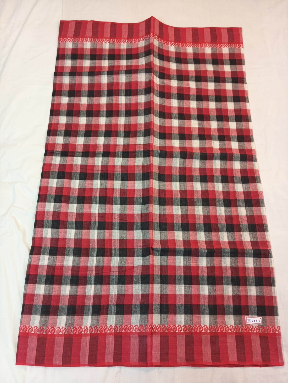 Double Color Black & Red Medium Check Saree with Red Border