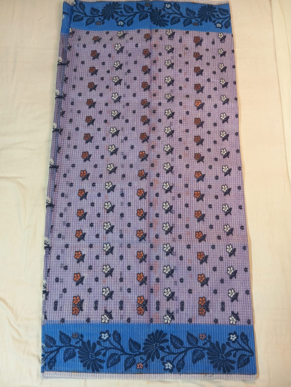 Light Sky Blue Kota Check Saree with Fancy Buti, Fancy Border & Rich Pallu