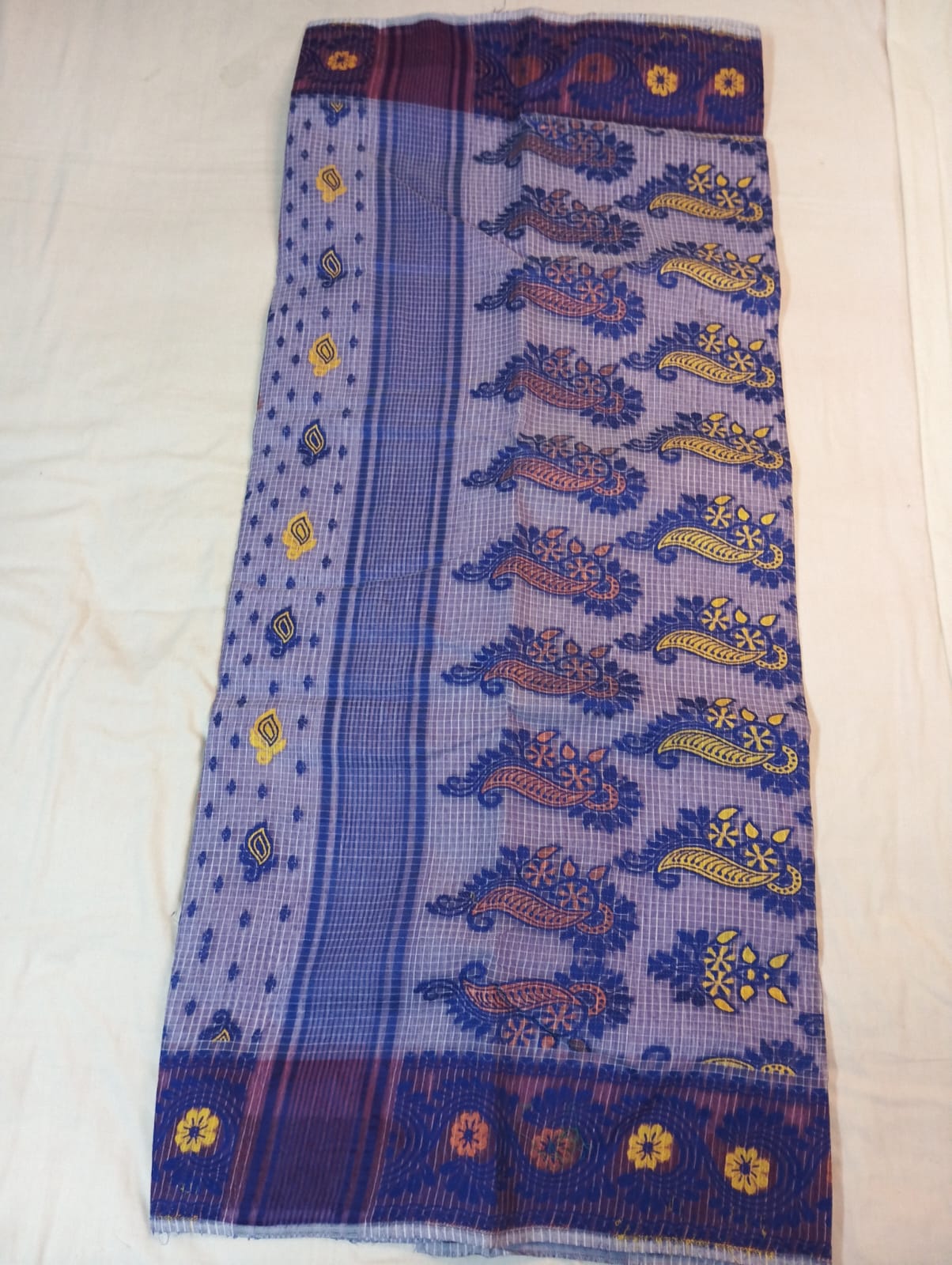 Light Purple Kota Check Saree with Fancy Buti, Royal Blue Border & Rich Pallu