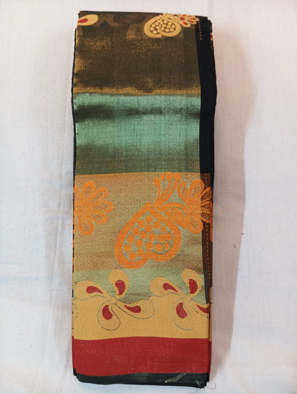 Black Handloom Saree with Golden Buti and Red Border