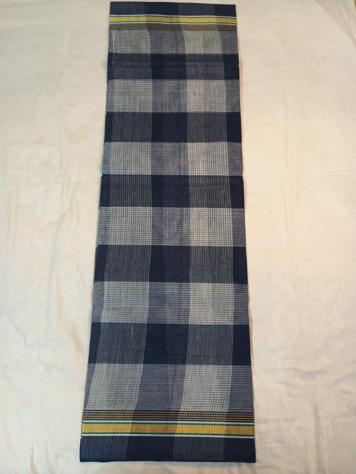 Grey & Cream Double Color Big Check Saree with Grey Border