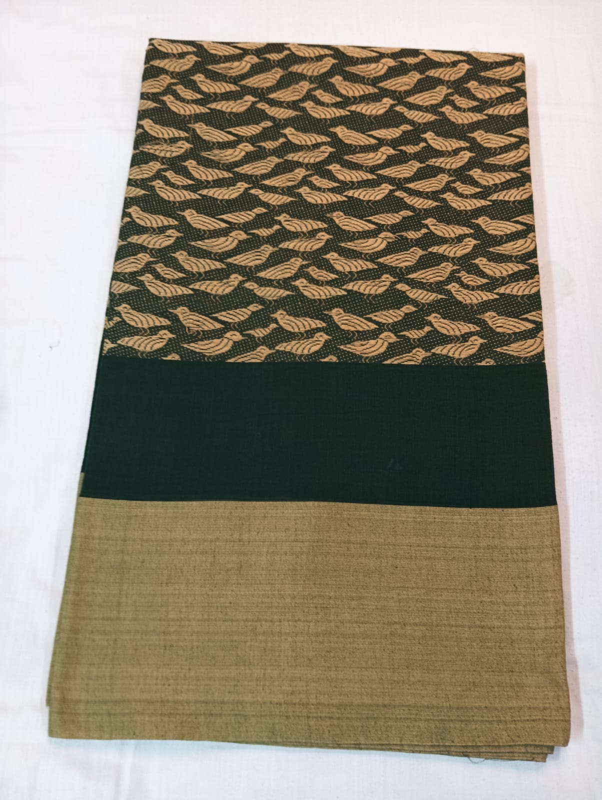 Green Handloom Panchi Saree with Bird Motifs and Soft Finish