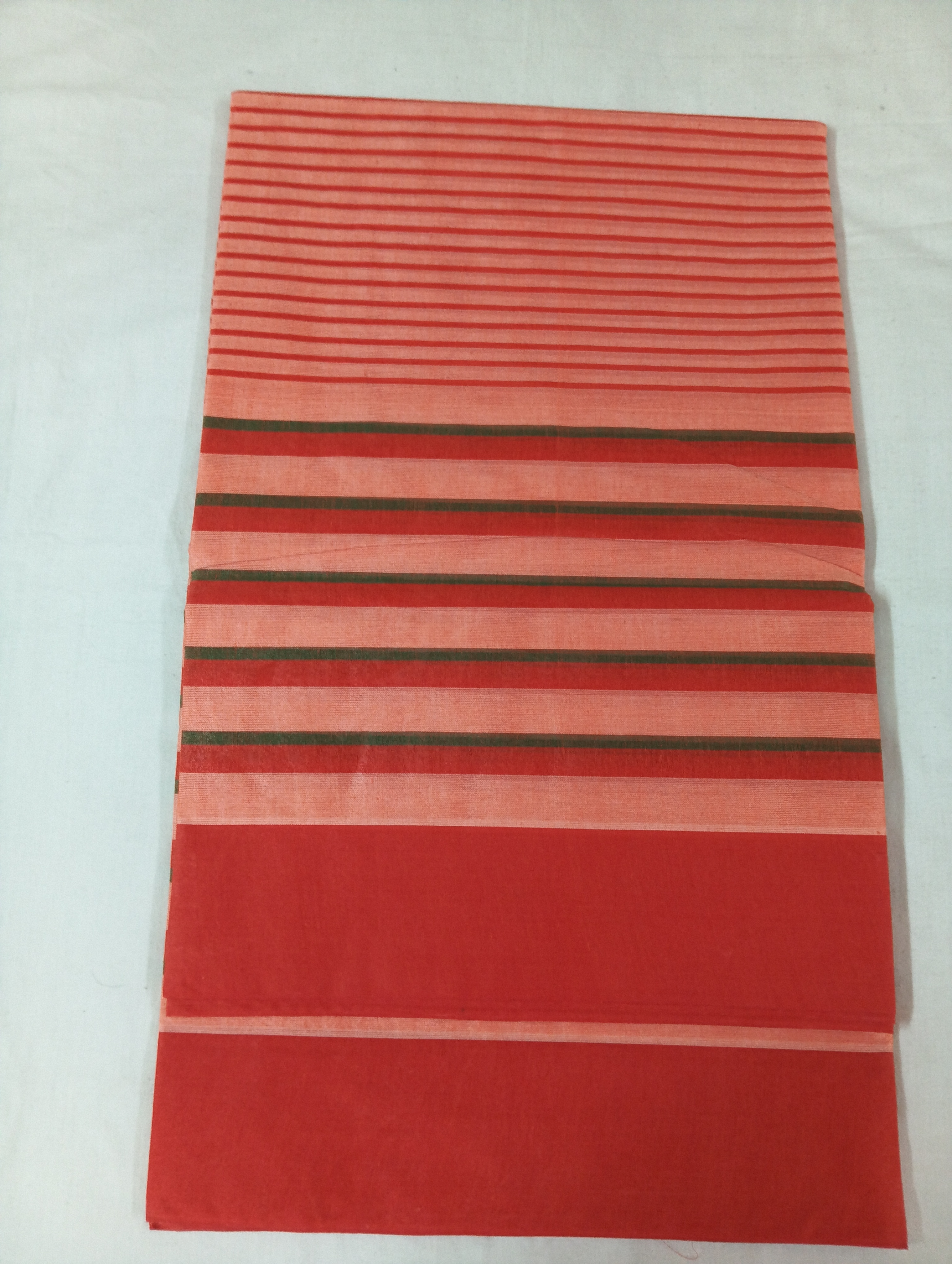 Elegant Light Pink Pinstriped Saree with Contrasting Red Border