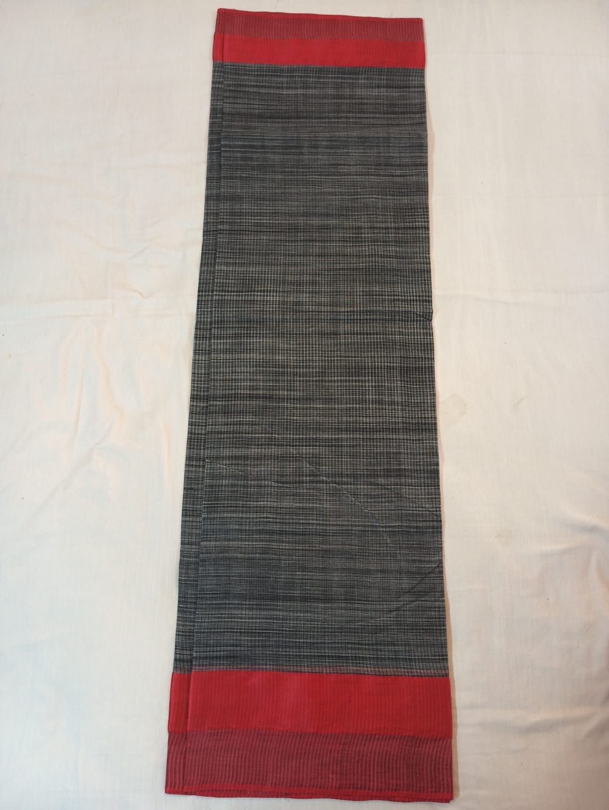 Small Chequered Dark Grey Saree with Red Border