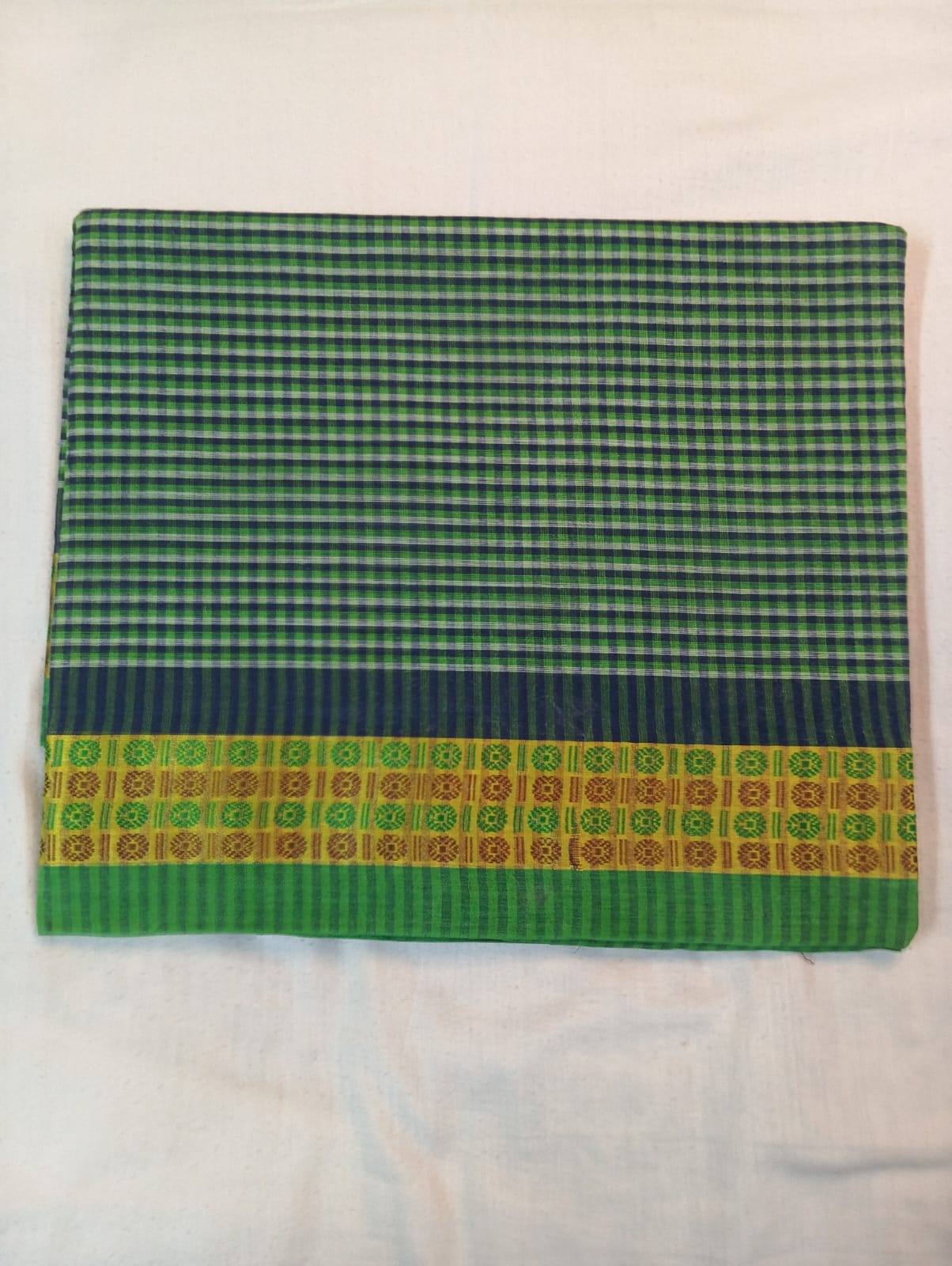 Small Green Check Saree with Zari Border