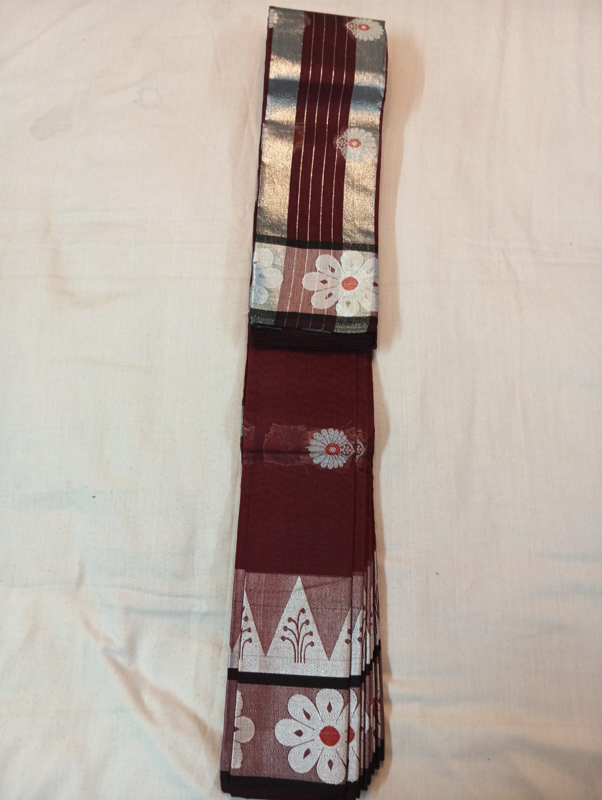 Dark Maroon Handloom Saree with Silver Buti Motifs