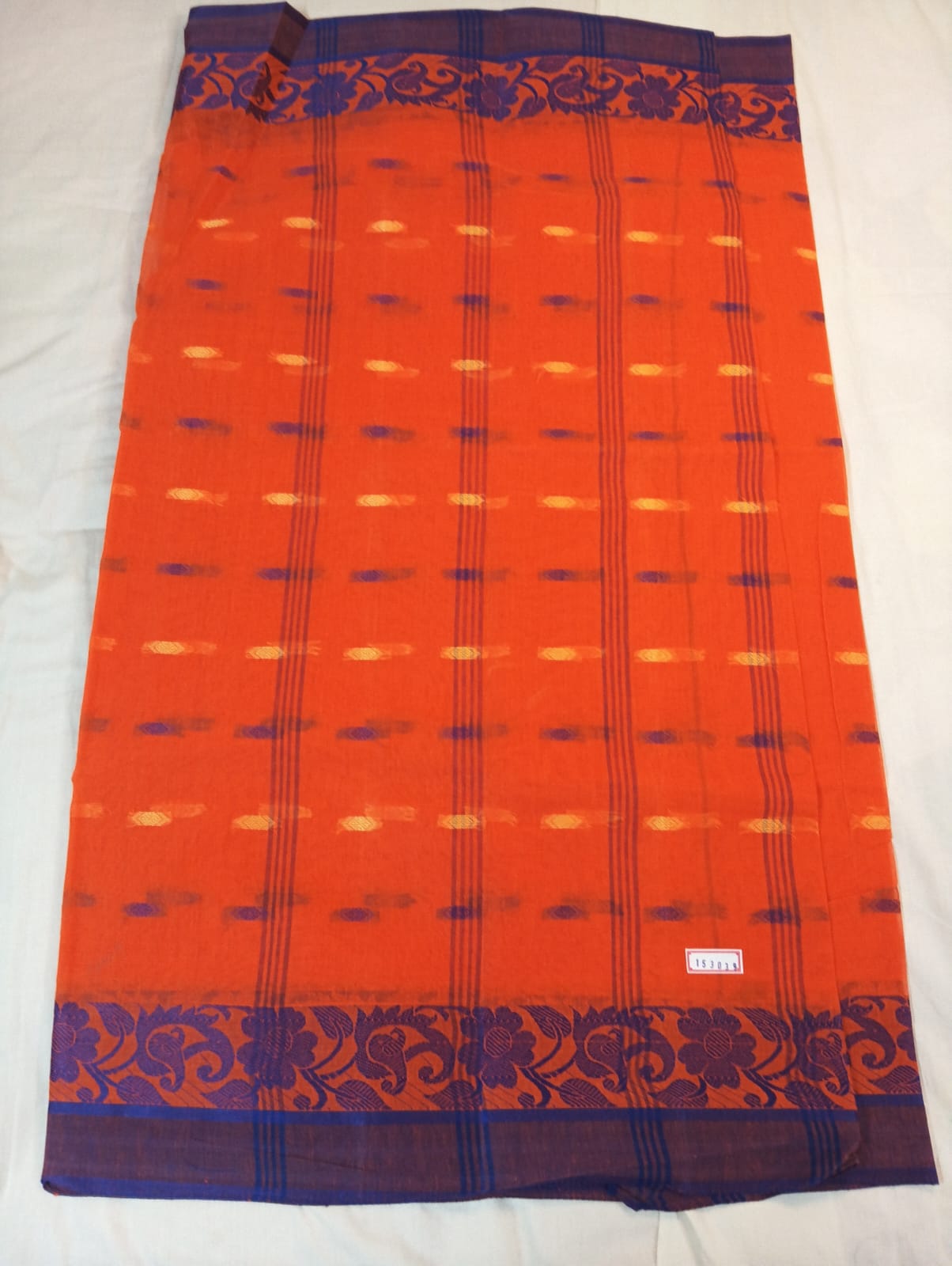 Orange Buti Handloom Cotton Saree with Delicate Woven Motifs